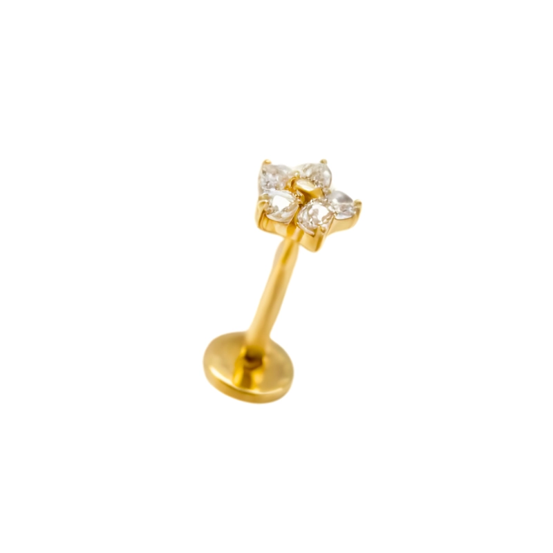 PIERCING LABRET PUNTO DE LUZ FLOR TITANIO ASTM F136 G23 DORADO - 1