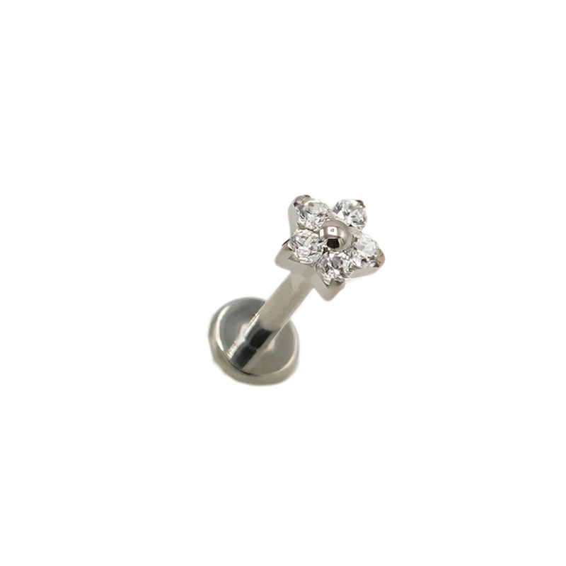 PIERCING PUNTO DE LUZ FLOR TITANIO ASTM F136 G23 PLATEADO - 1