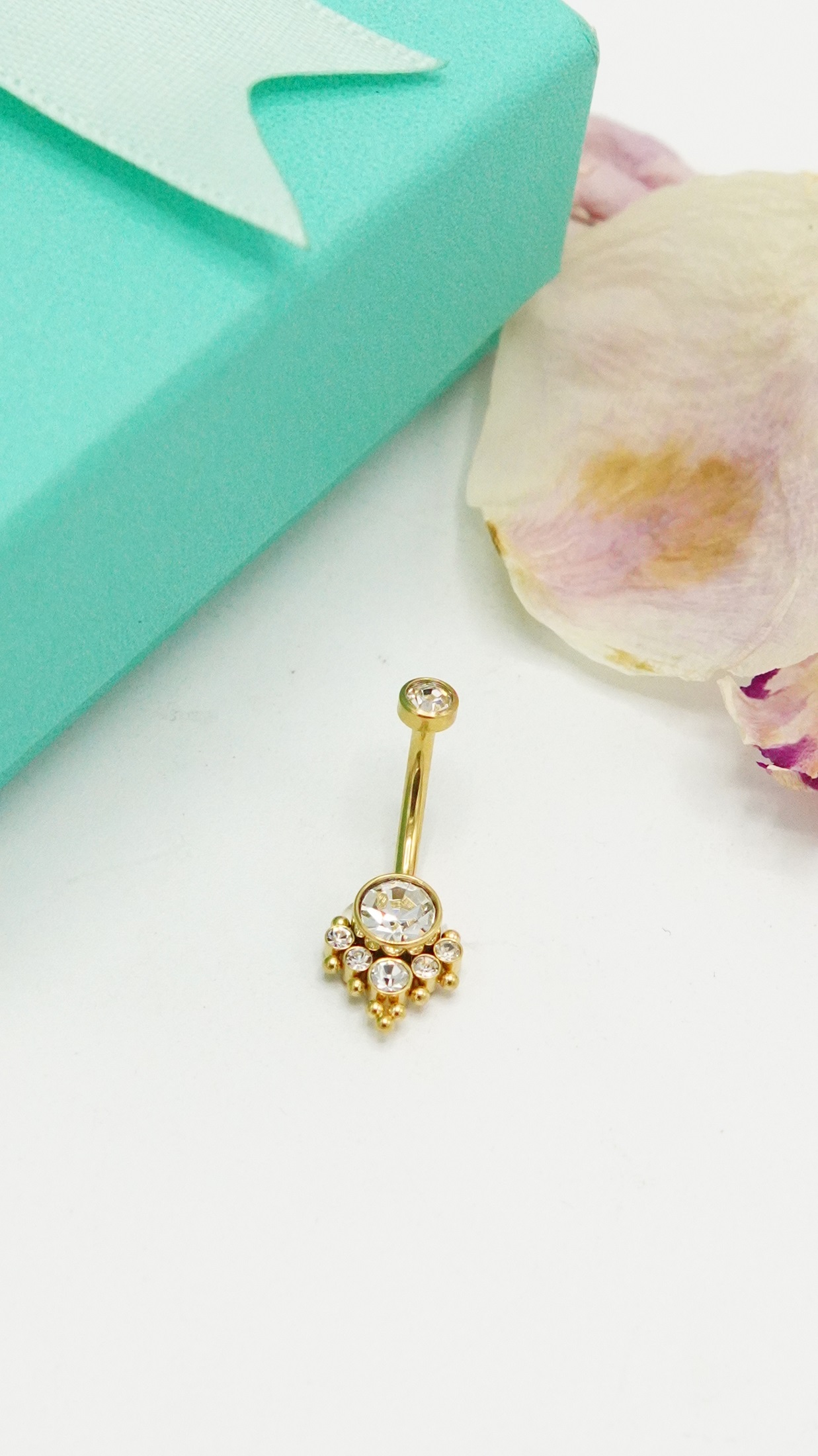 PIERCING DE OMBLIGO EL BAÚL DE JUMA NAVEL 10 MM TITANIO ASTM F136 G23 ZIRCONIA DORADO 14G - 2