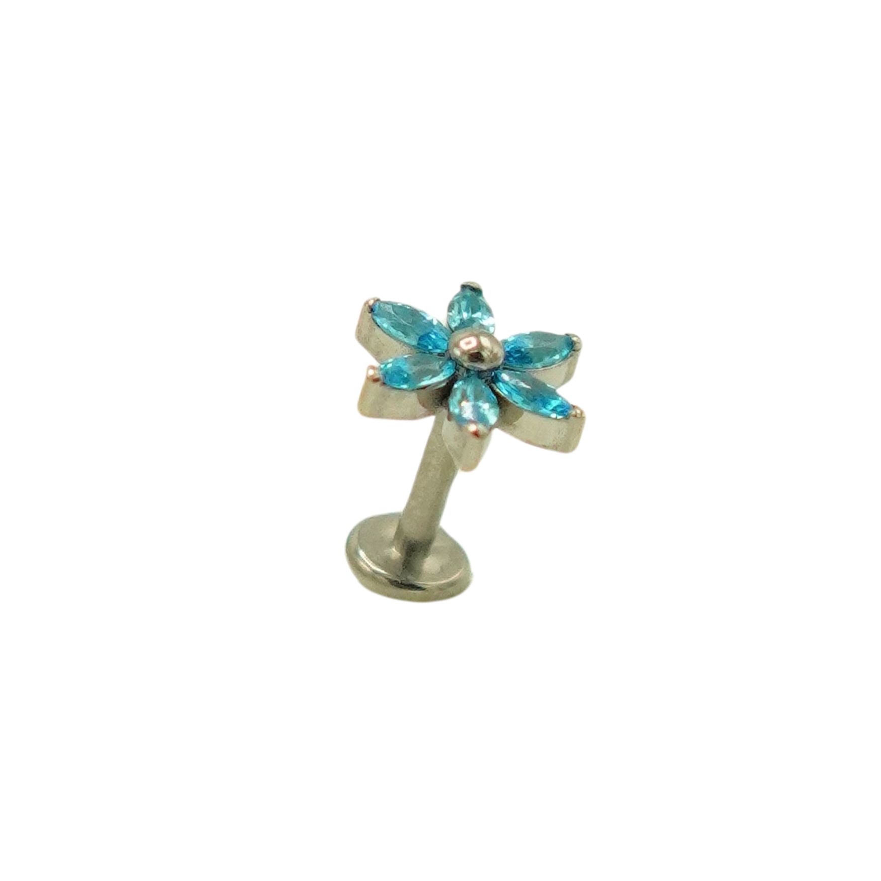 PIERCING EL BAÚL DE JUMA LABRET 6MM FLOR ZIRCON AZUL TITANIO ASTM F136 G23 - 1
