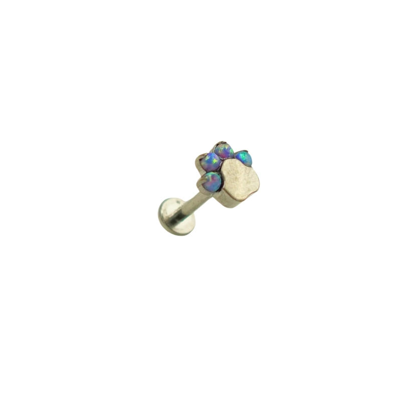 PIERCING LABRET 8MM HUELLA PERRO OPALO TITANIO ASTM F136 G23