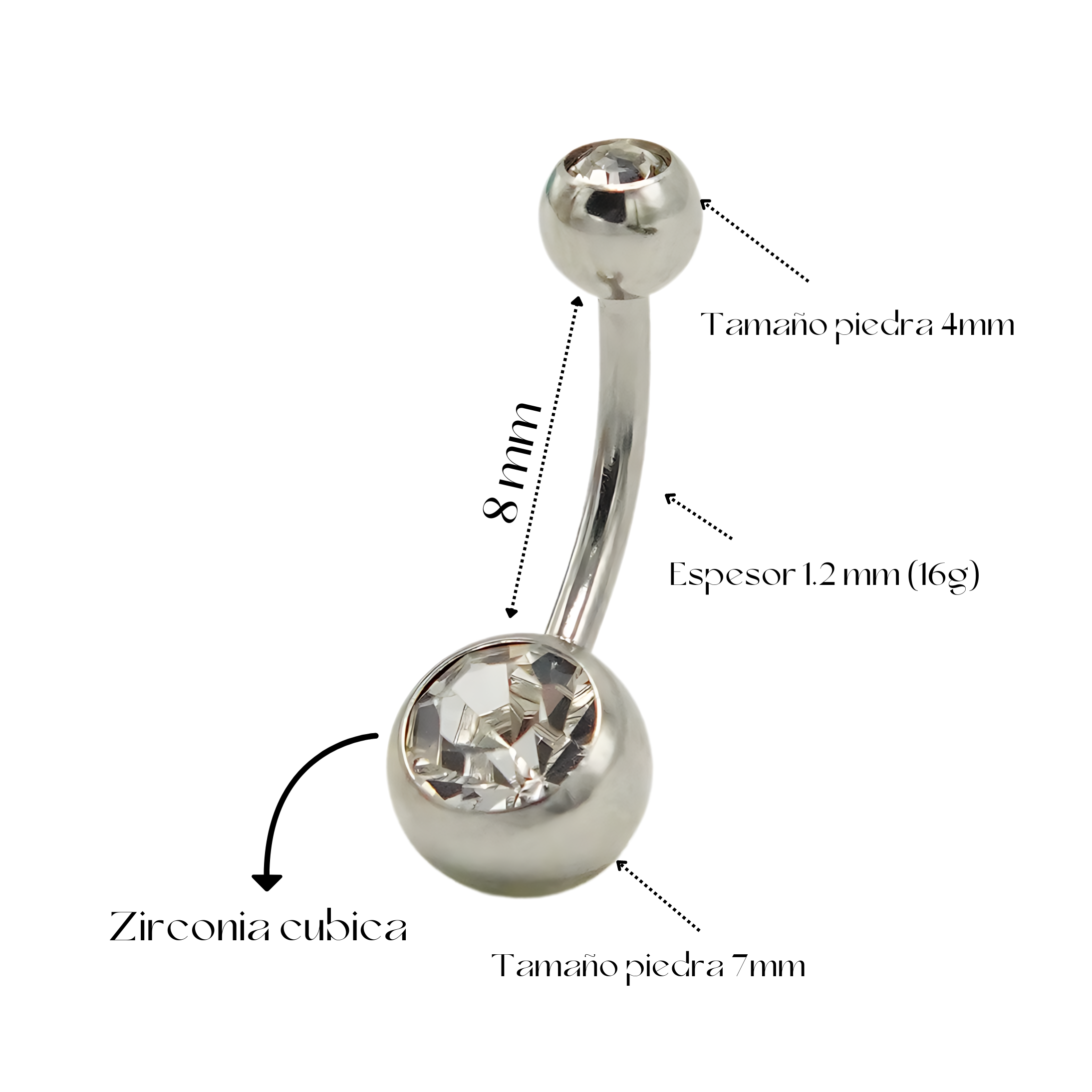 PIERCING DE OMBLIGO EL BAÚL DE JUMA NAVEL 8MM ACERO QUIRURGICO 316L - 2