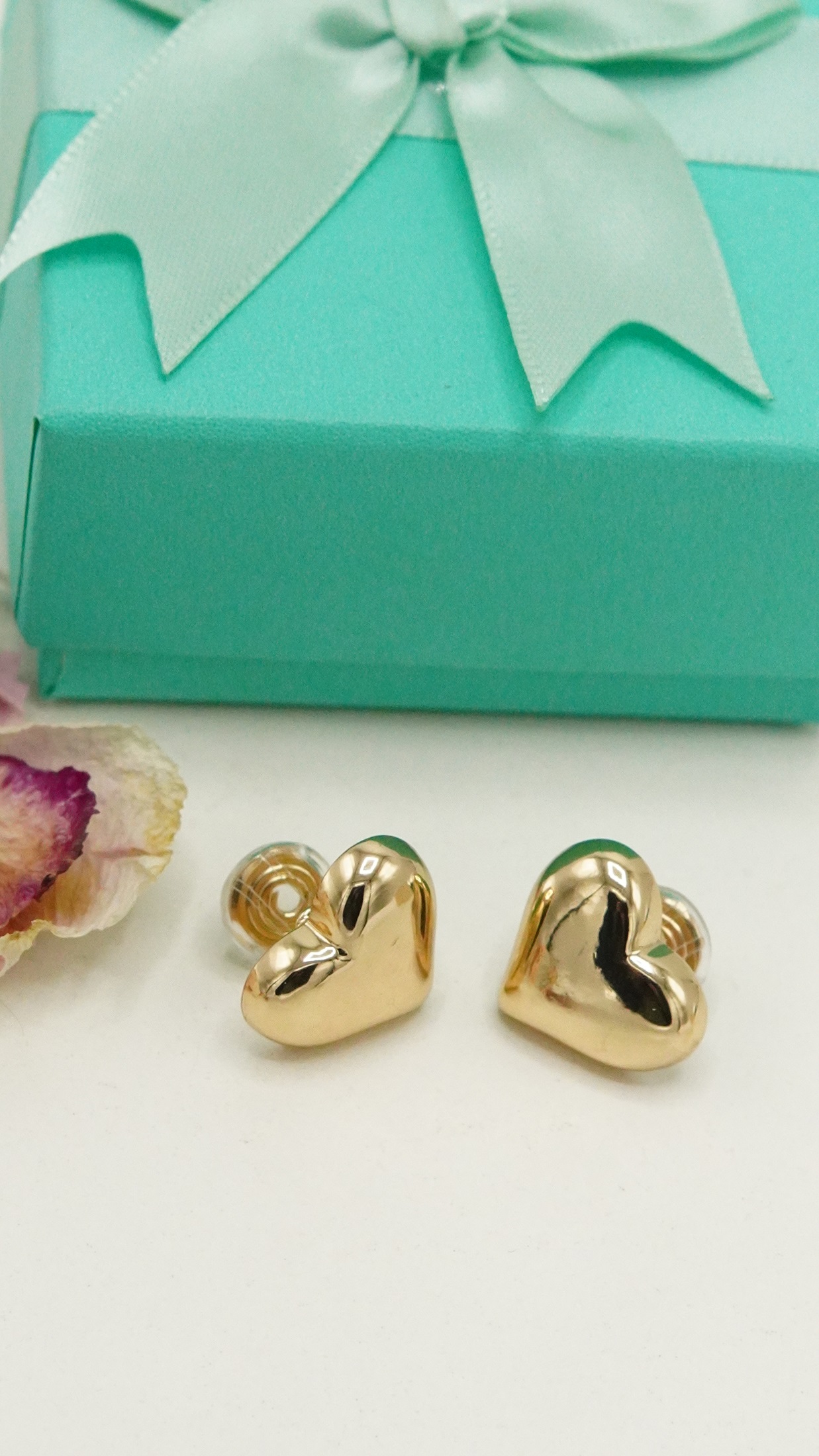 AROS SIN PERFORACION CORAZON CHUNKY BAÑADO EN ORO - 2