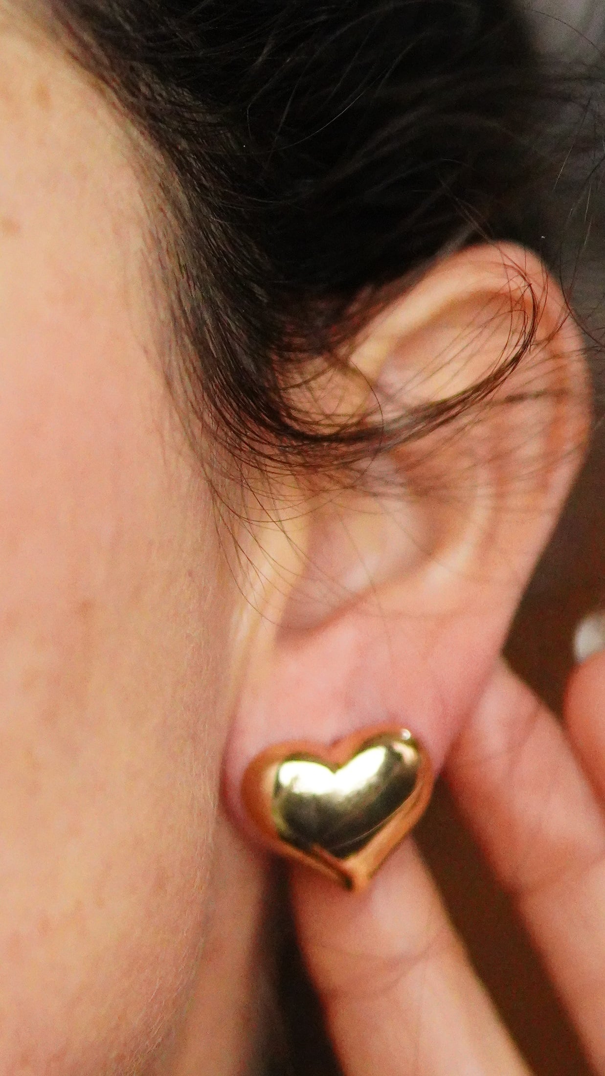 AROS SIN PERFORACION CORAZON CHUNKY BAÑADO EN ORO - 3