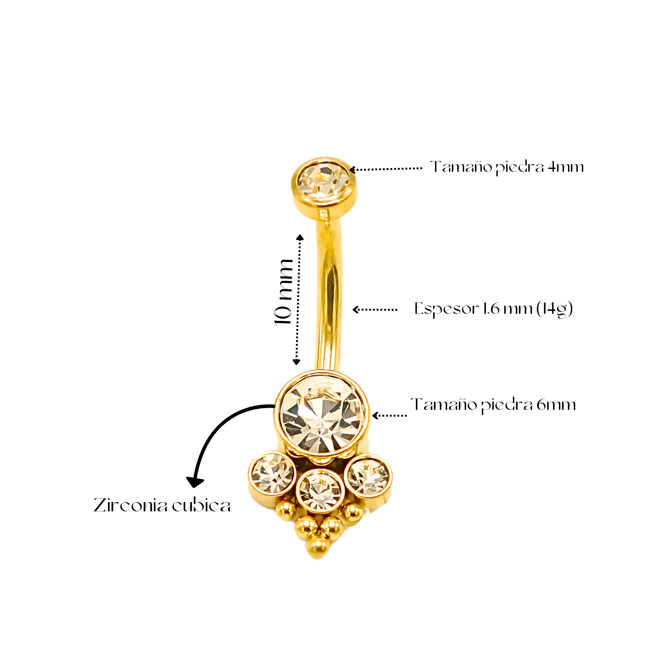 PIERCING DE OMBLIGO EL BAÚL DE JUMA NAVEL 10 MM TITANIO ASTM F136 G23 TRIADA DORADO - 3