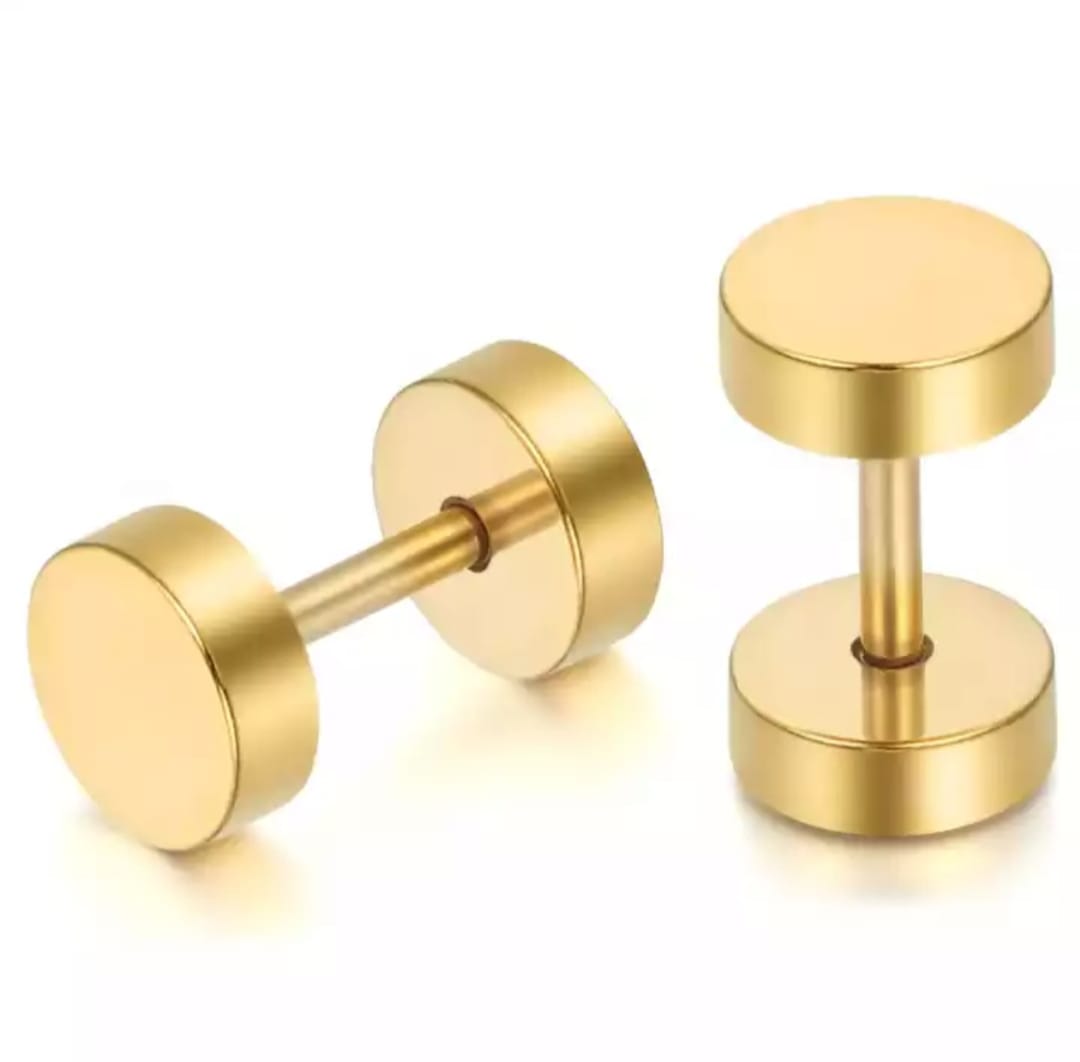 AROS EL BAÚL DE JUMA REDONDOS 8MM BARBELL MODA PUNK ROCK CHAPADOS EN ORO 18K - 1