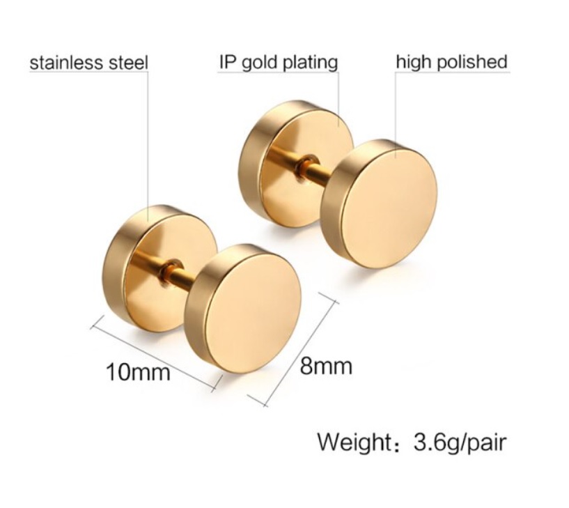AROS EL BAÚL DE JUMA REDONDOS 8MM BARBELL MODA PUNK ROCK CHAPADOS EN ORO 18K - 4