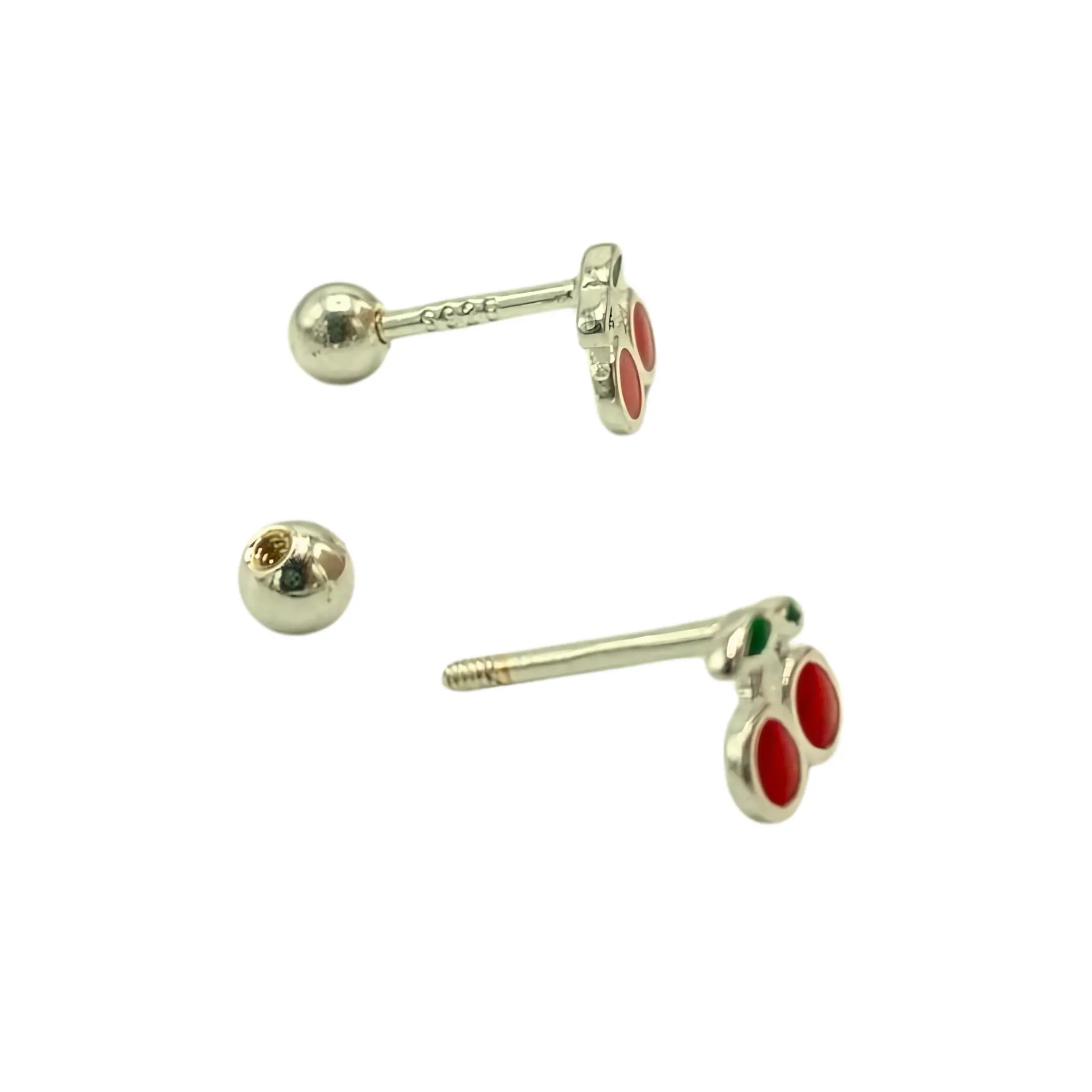 AROS CEREZAS TAPA DE SEGURIDAD PIERCING PLATA FINA 925 - 7