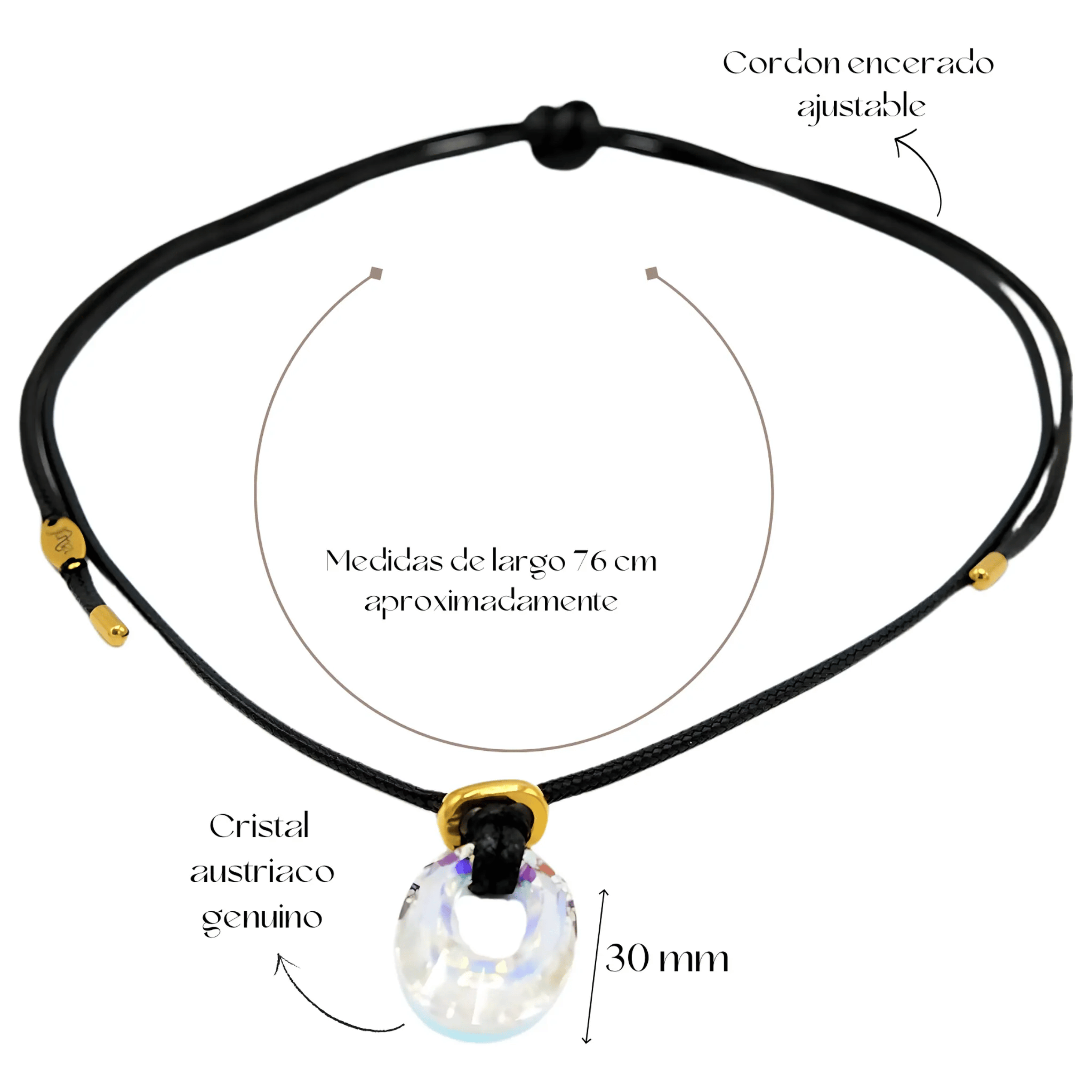 COLGANTE AJUSTABLE JD CRISTAL AUSTRIACO GENUINO CHAPADO EN ORO 18K - 2