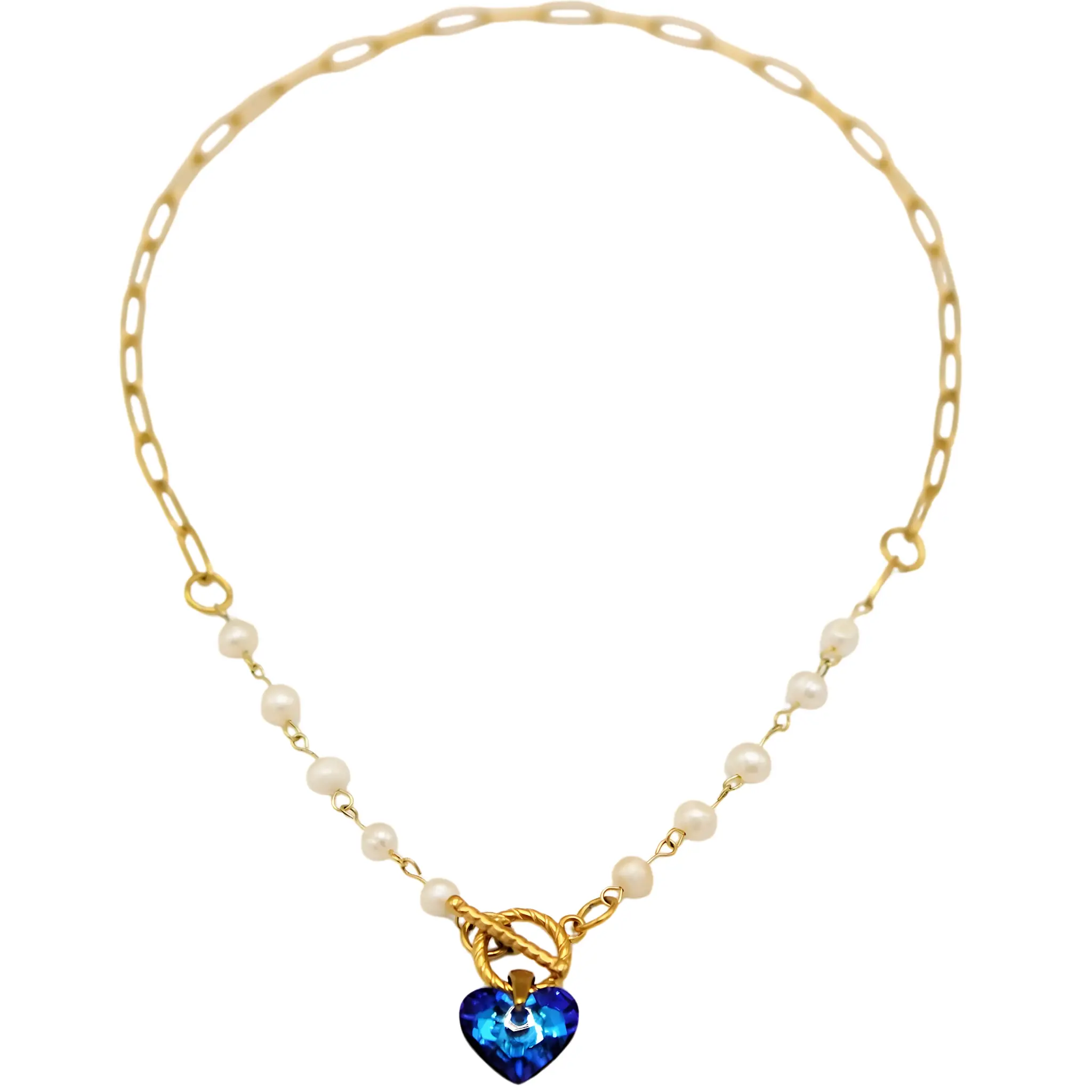 COLLAR MIRANDA CRISTAL AUSTRIACO GENUINO PERLAS DE RIO CHAPADO EN ORO 18K - 1