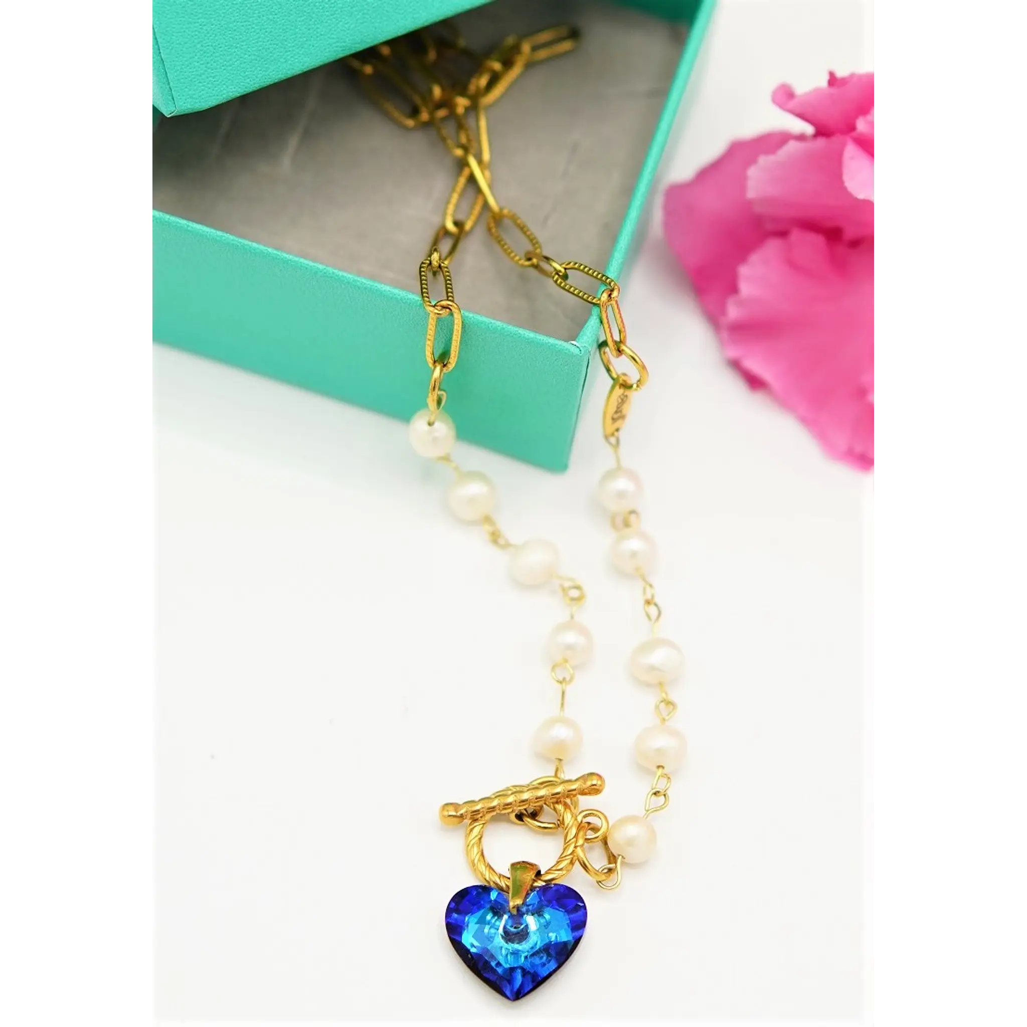 COLLAR MIRANDA CRISTAL AUSTRIACO GENUINO PERLAS DE RIO CHAPADO EN ORO 18K - 5