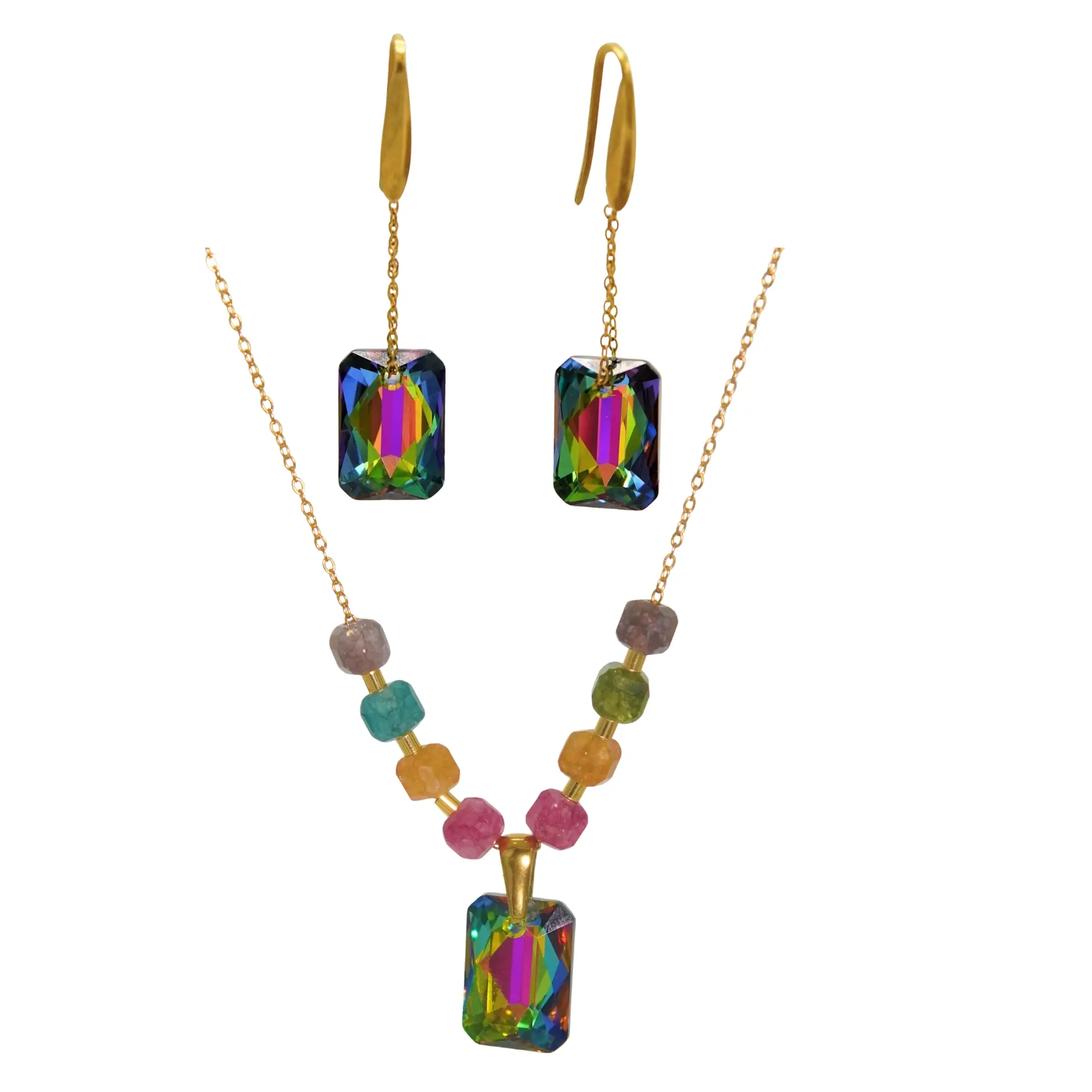 CONJUNTO MIA COLLAR Y AROS CRISTALES AUSTRIACOS CHAPADO EN ORO 18K - 1
