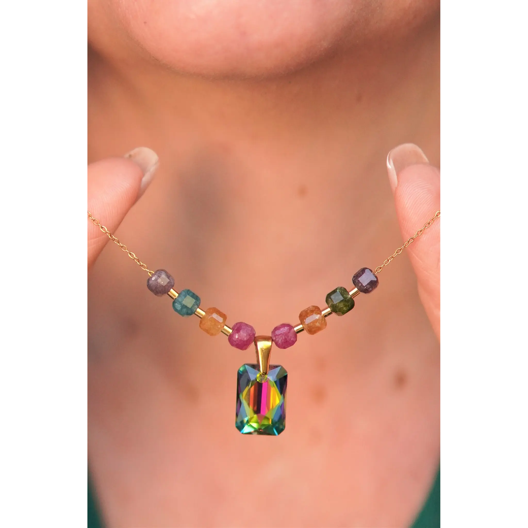 CONJUNTO MIA COLLAR Y AROS CRISTALES AUSTRIACOS CHAPADO EN ORO 18K - 7