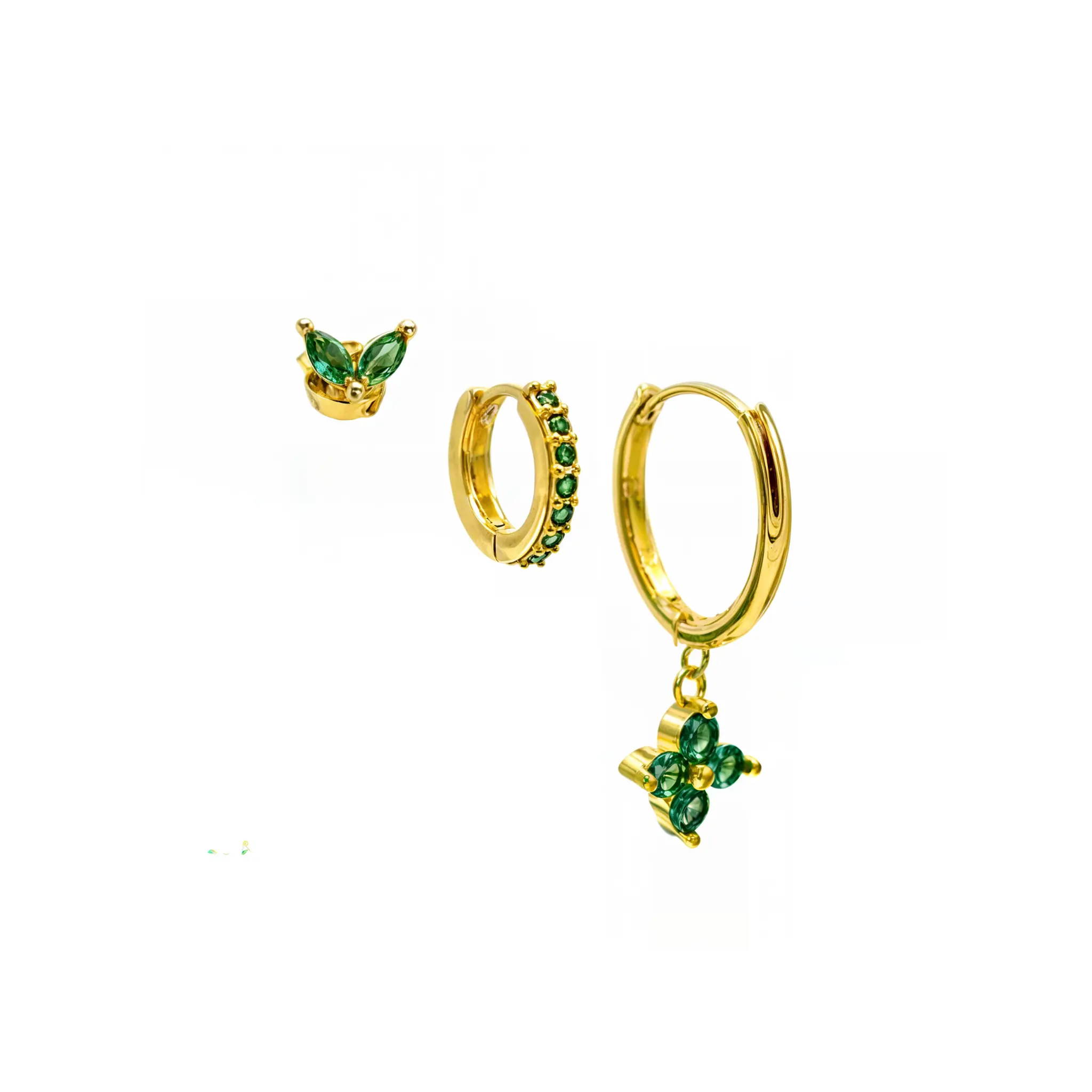 PACK DE AROS ANTONIA ZIRCONIA VERDE CHAPADOS EN ORO 18K - 1