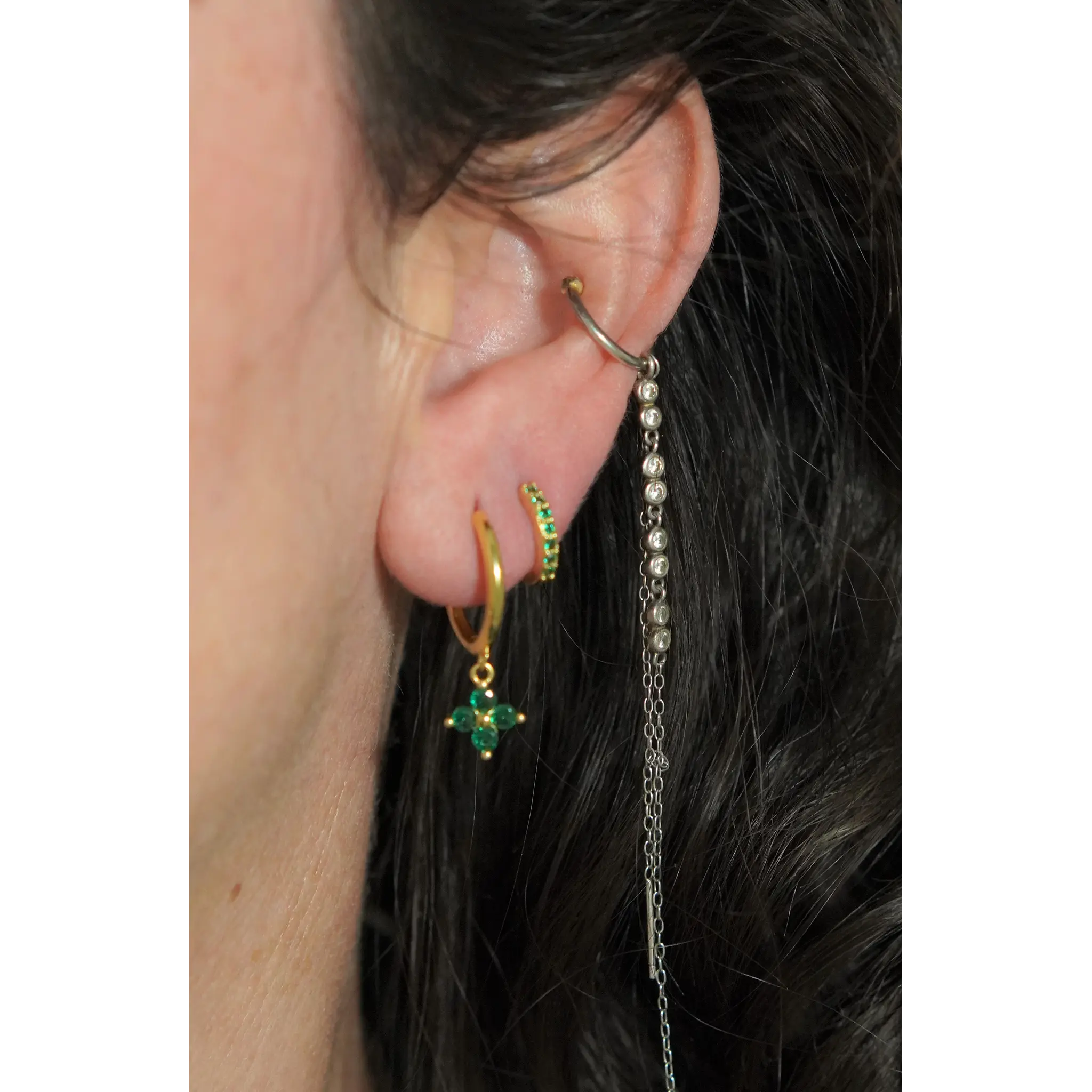 PACK DE AROS ANTONIA ZIRCONIA VERDE CHAPADOS EN ORO 18K - 4