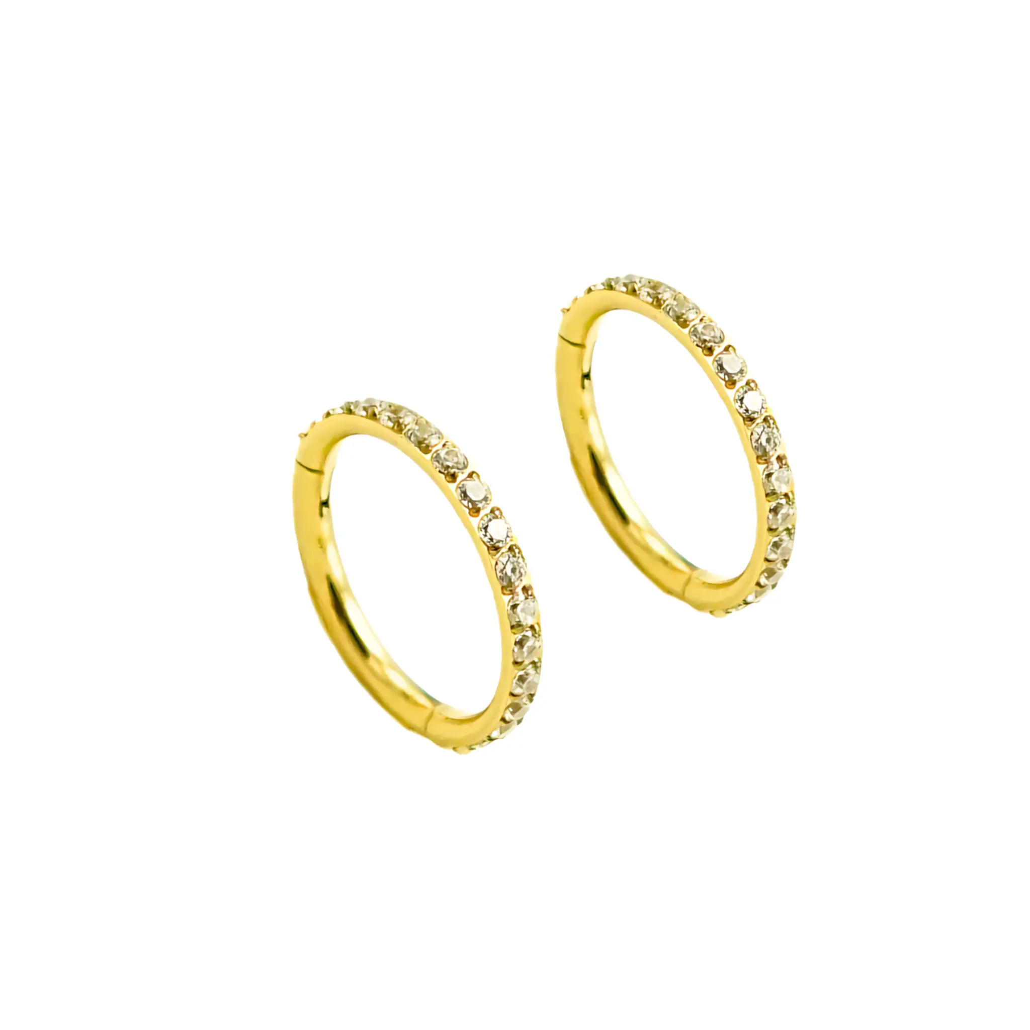 ARGOLLAS HUGGIES 6MM 16G TITANIO F136 ZIRCONIA CHAPADA ORO 18K - 1