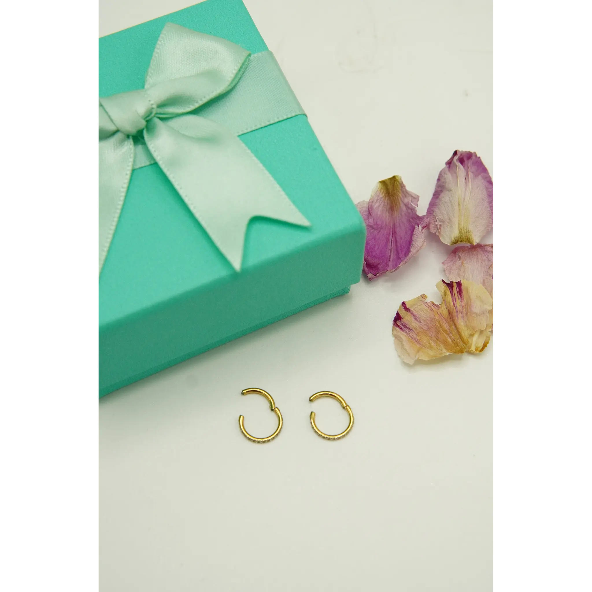 ARGOLLAS HUGGIES 6MM 16G TITANIO F136 ZIRCONIA CHAPADA ORO 18K - 8