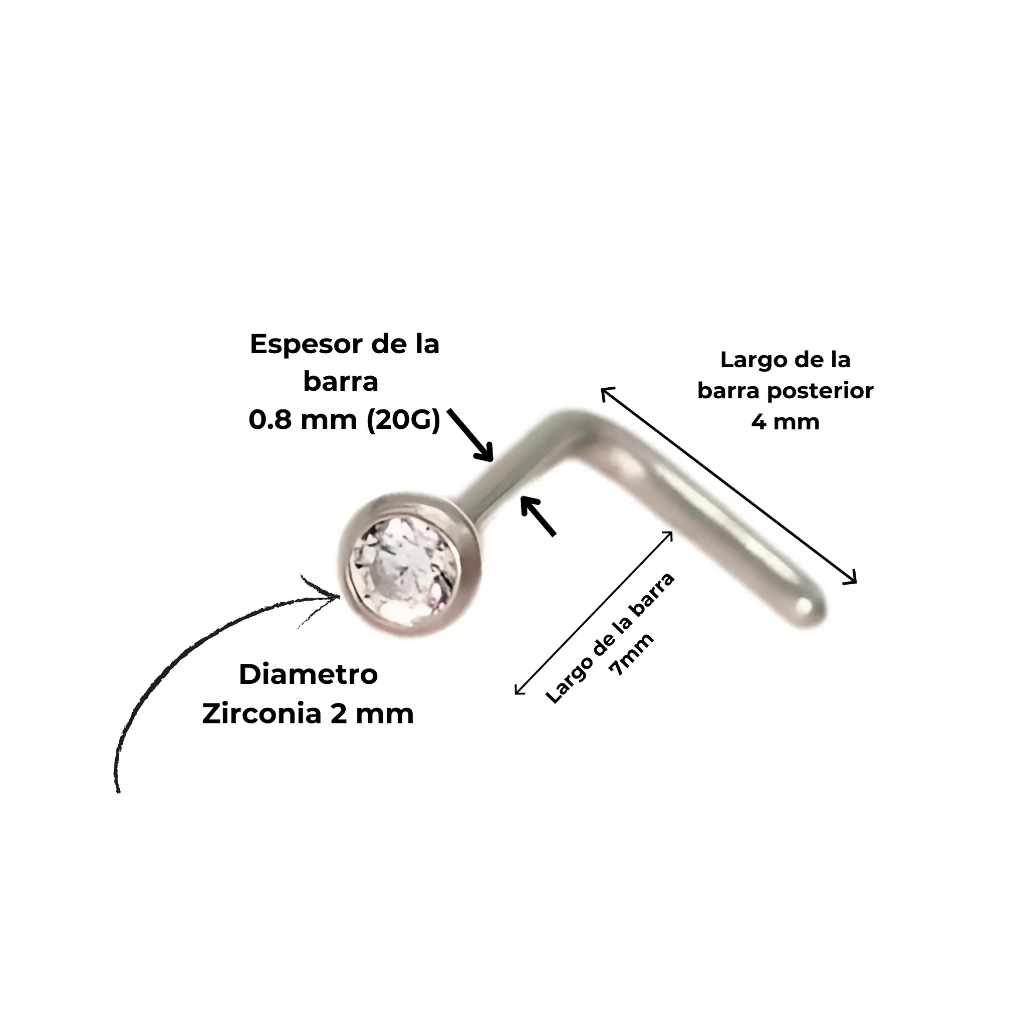 PIERCING NOSTRIL TIPO L TITANIO ASTM F136 20G 2MM NARIZ - 2