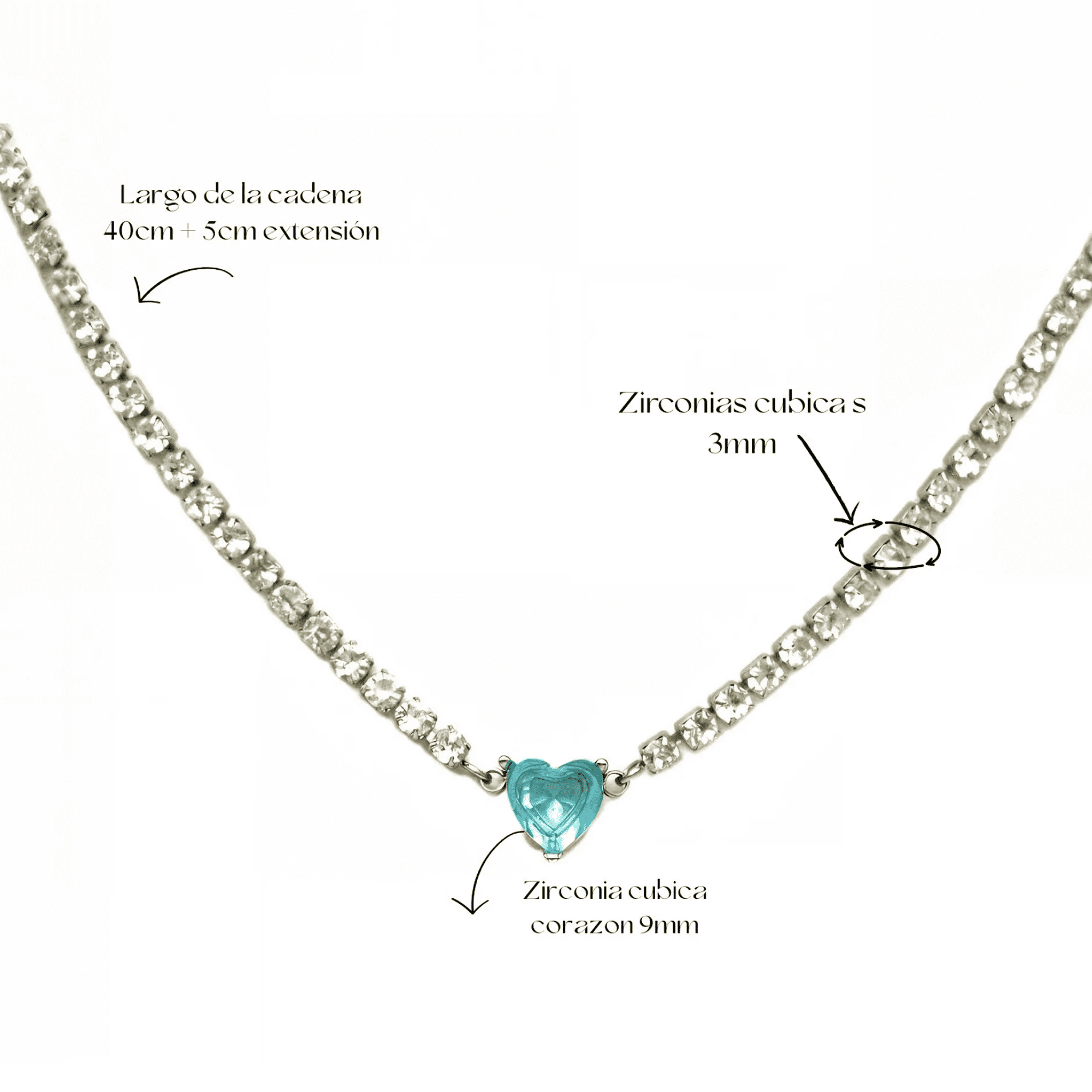 COLLAR TENNIS MUJER EL BAÚL DE JUMA ZIRCONIAS CÚBICAS AZUL CORAZÓN HIPOALERGÉNICO - 2