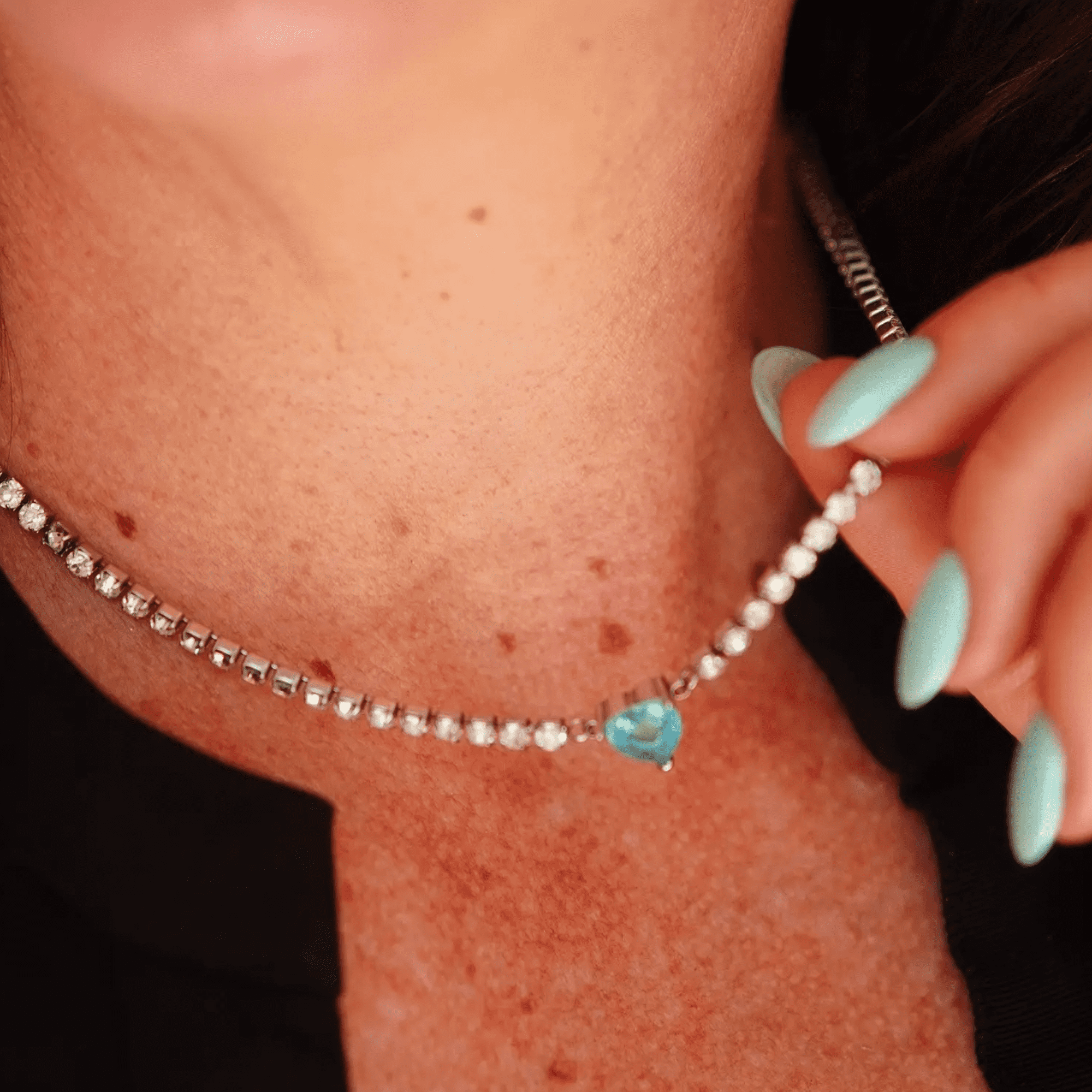 COLLAR TENNIS MUJER EL BAÚL DE JUMA ZIRCONIAS CÚBICAS AZUL CORAZÓN HIPOALERGÉNICO - 8