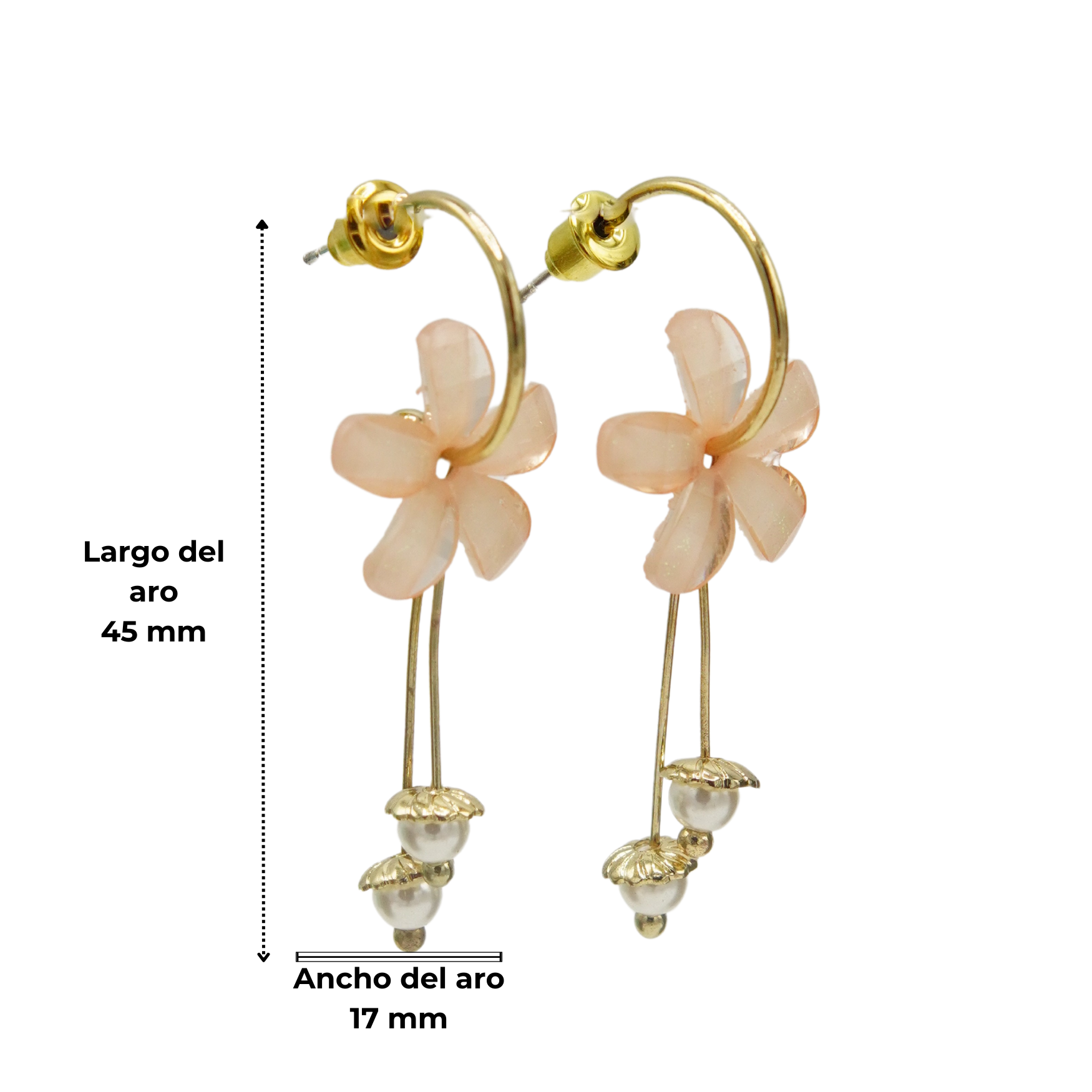 AROS ESTILO COREANO FLOR ROSADA CRISTAL DORADO BAÑO DE ORO - 1