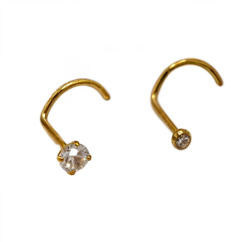 PACK DE 2 PIERCING TIPO S NOSTRIL TITANIO ASTM F136 CHAPADO EN ORO 18K - 1