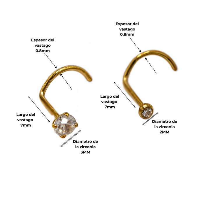 PACK DE 2 PIERCING TIPO S NOSTRIL TITANIO ASTM F136 CHAPADO EN ORO 18K - 3