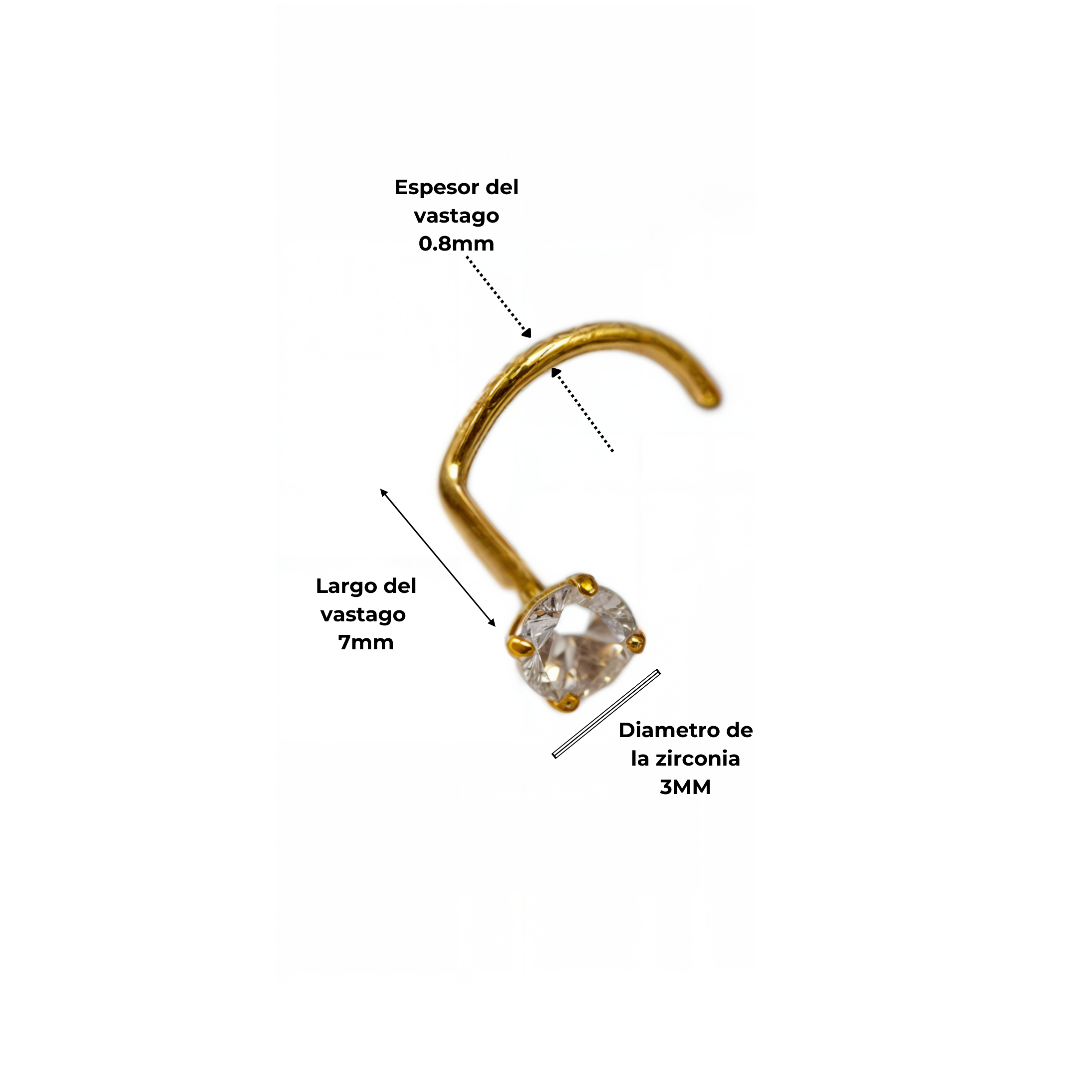 PIERCING TIPO S NOSTRIL 3MM TITANIO ASTM F136 CHAPADO EN ORO 18K - 1