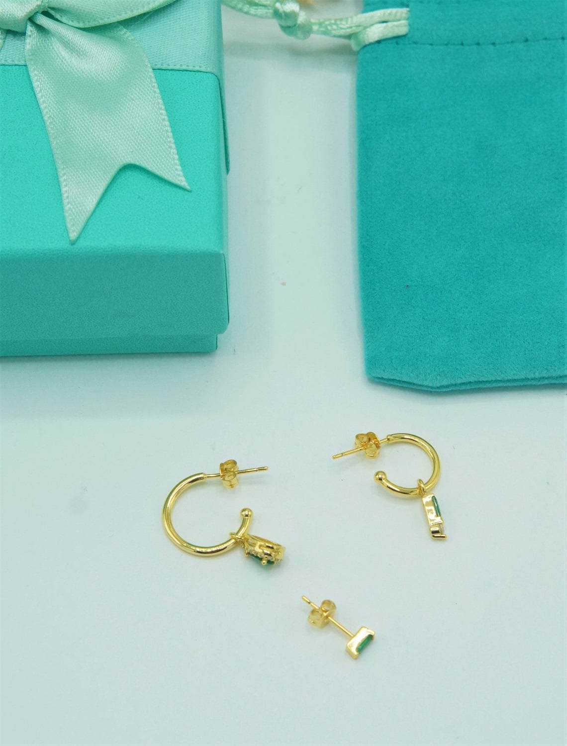 PACK DE AROS DIANA ZIRCONIAS VERDES BAÑADO EN ORO - 3