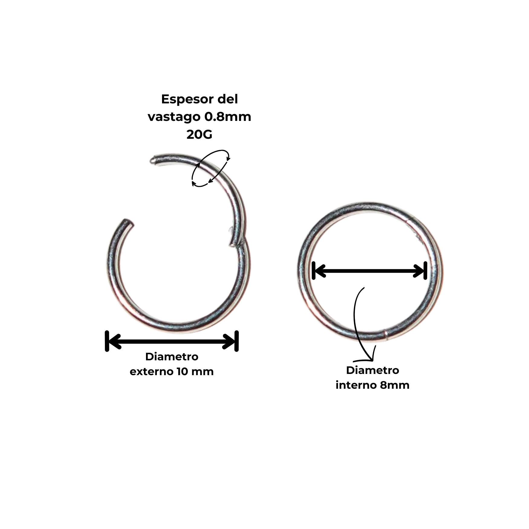 ARGOLLAS CLICKER 8MM 20G ACERO QUIRURGICO PLATEADAS LIGERAS - 1