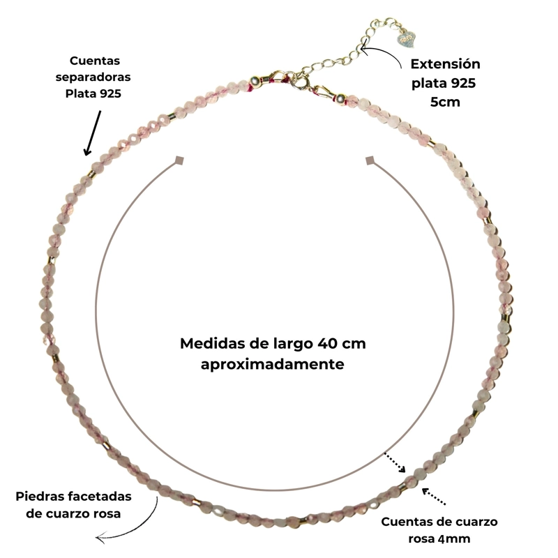 COLLAR GARGANTILLA CUARZO ROSA 4MM PLATA FINA 925 TERRANOVA - 1