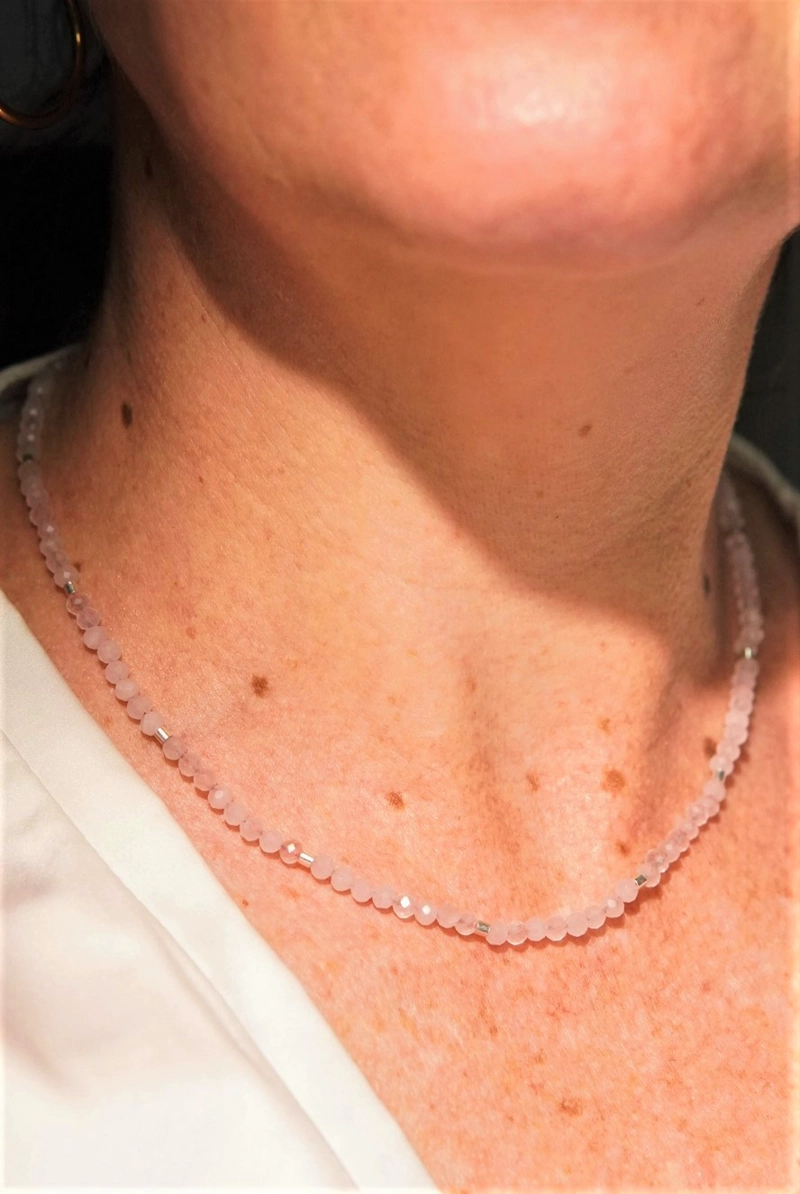COLLAR GARGANTILLA CUARZO ROSA 4MM PLATA FINA 925 TERRANOVA - 3