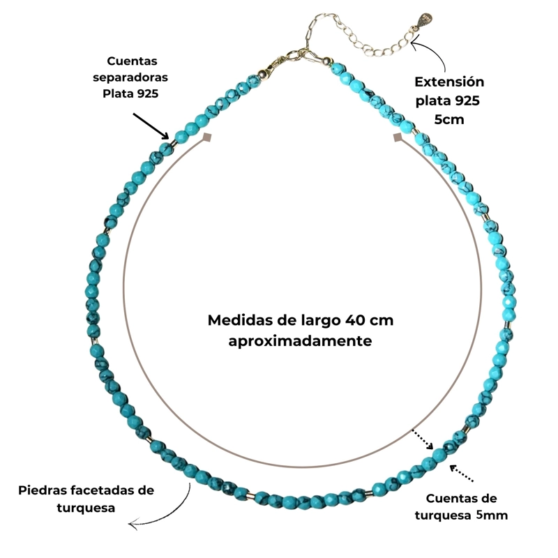 COLLAR GARGANTILLA TURQUESA 5MM PLATA FINA 925 TERRANOVA - 1