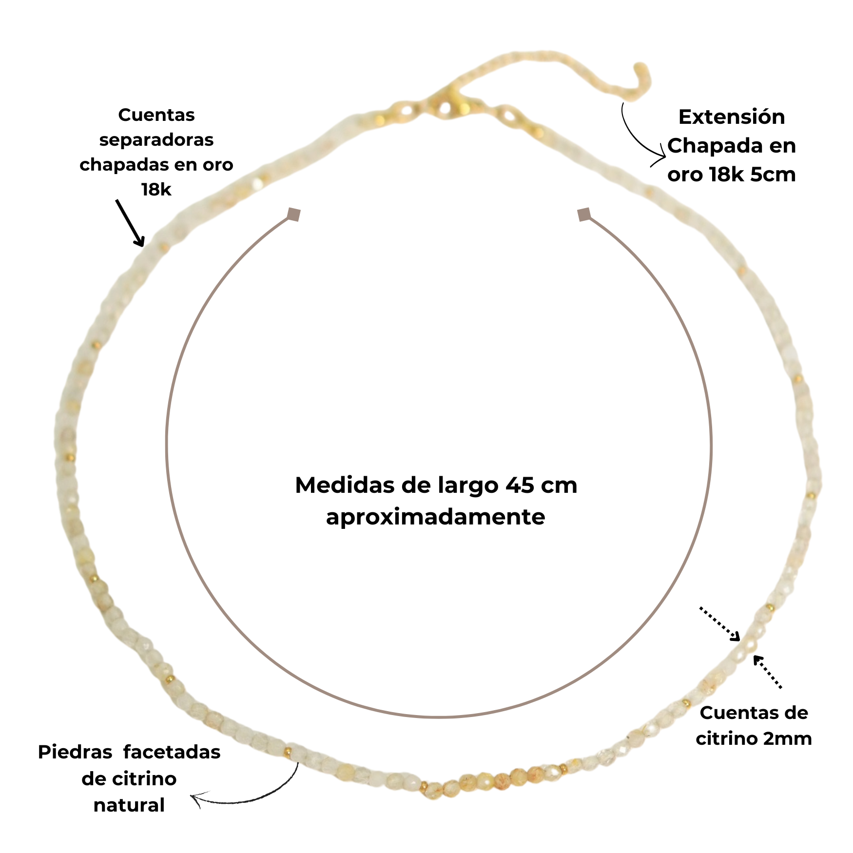 COLLAR GARGANTILLA CITRINO 4MM CHAPADO EN ORO 18K TERRANOVA - 1