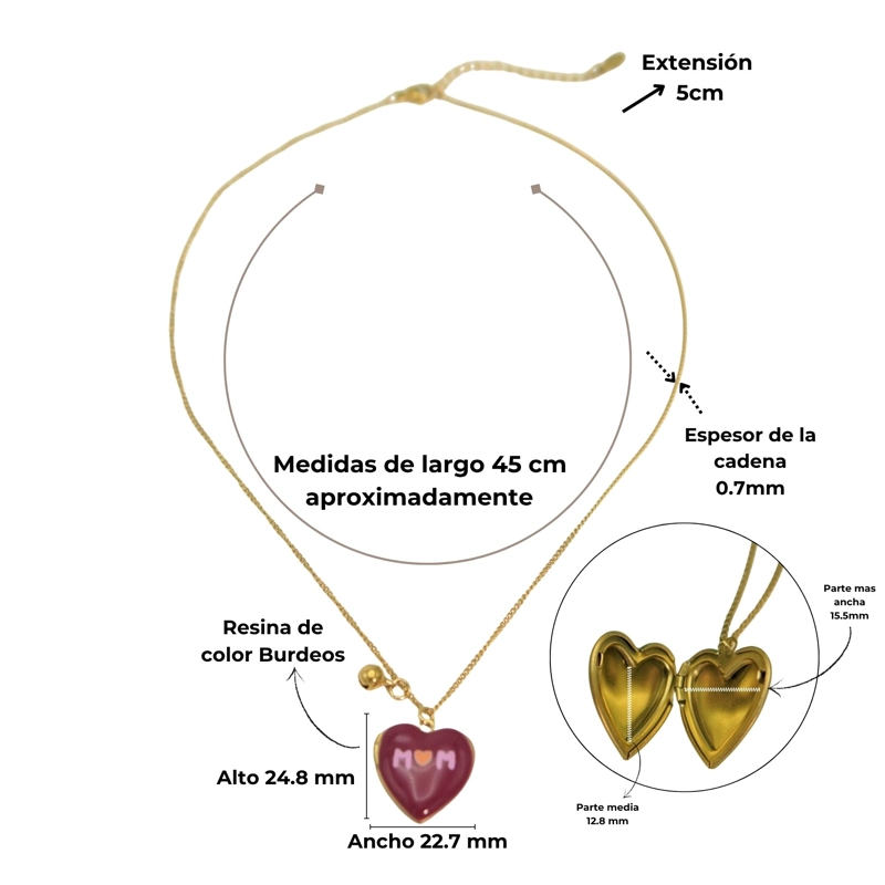 RELICARIO CORAZON MAMA BURDEOS CHAPADO EN ORO 18K - 2