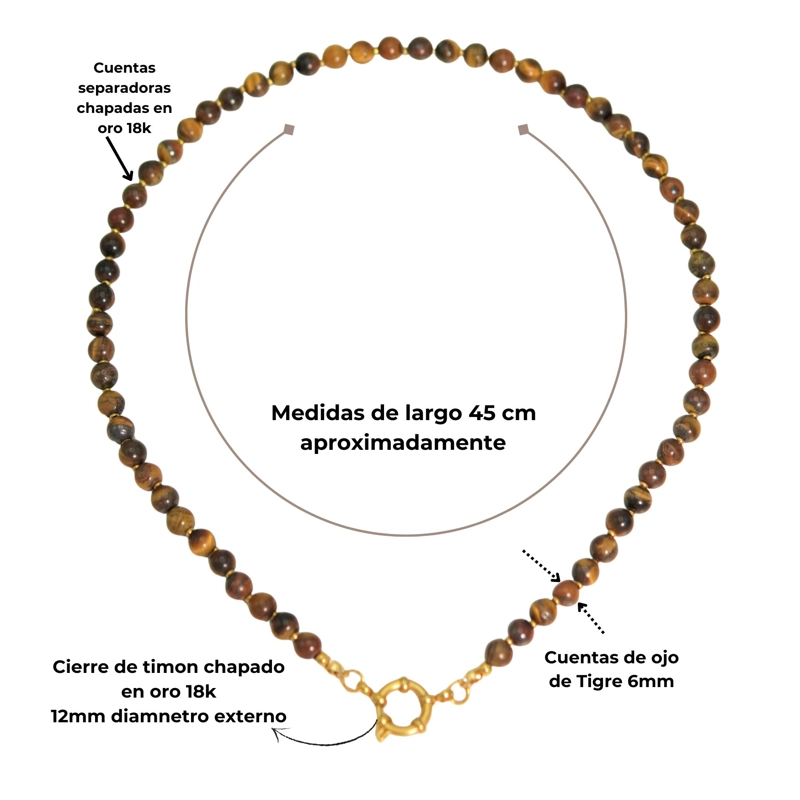 COLLAR GARGANTILLA OJO DE TIGRE 6MM CHAPADO EN ORO 18K TERRANOVA - 1
