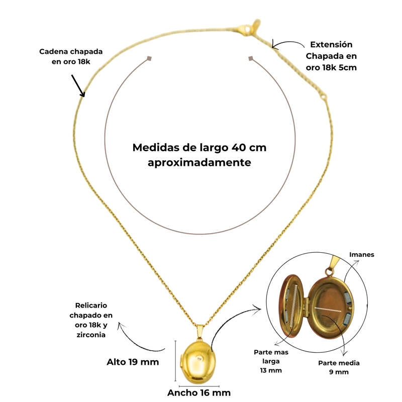 RELICARIO DALIA MAGNETICO PUNTO DE LUZ CHAPADO EN ORO 18K - 2