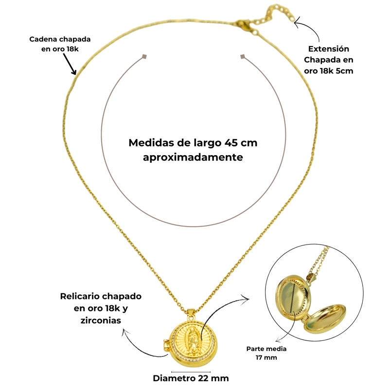 RELICARIO VIRGEN MARIA ZIRCONIAS CHAPADO EN ORO 18K - 2