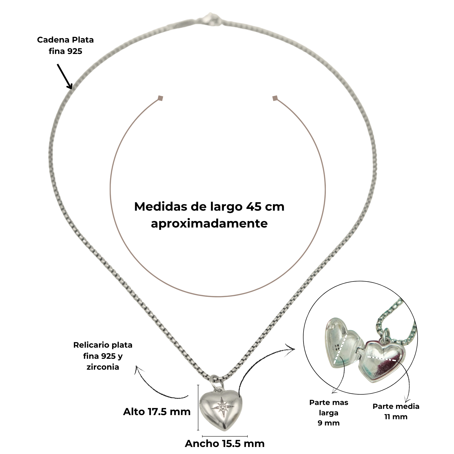 COLGANTE RELICARIO CORAZON ESTRELLA PLATA FINA 925 - 1