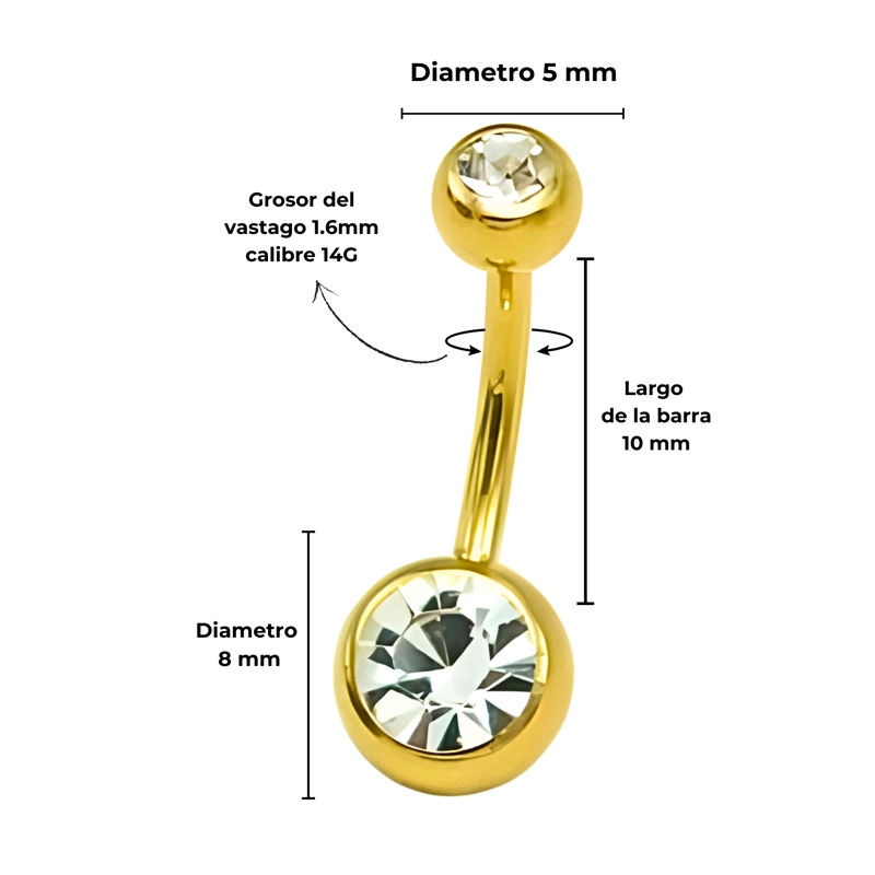 PIERCING OMBLIGO NAVEL 14G 10MM TITANIO ASTM 136 CHAPADO EN ORO 18K - 2
