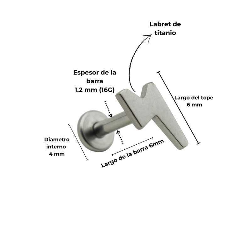 PIERCING LABRET RAYO BARRA 6MM 16G TITANIO ASTM F136 - 1