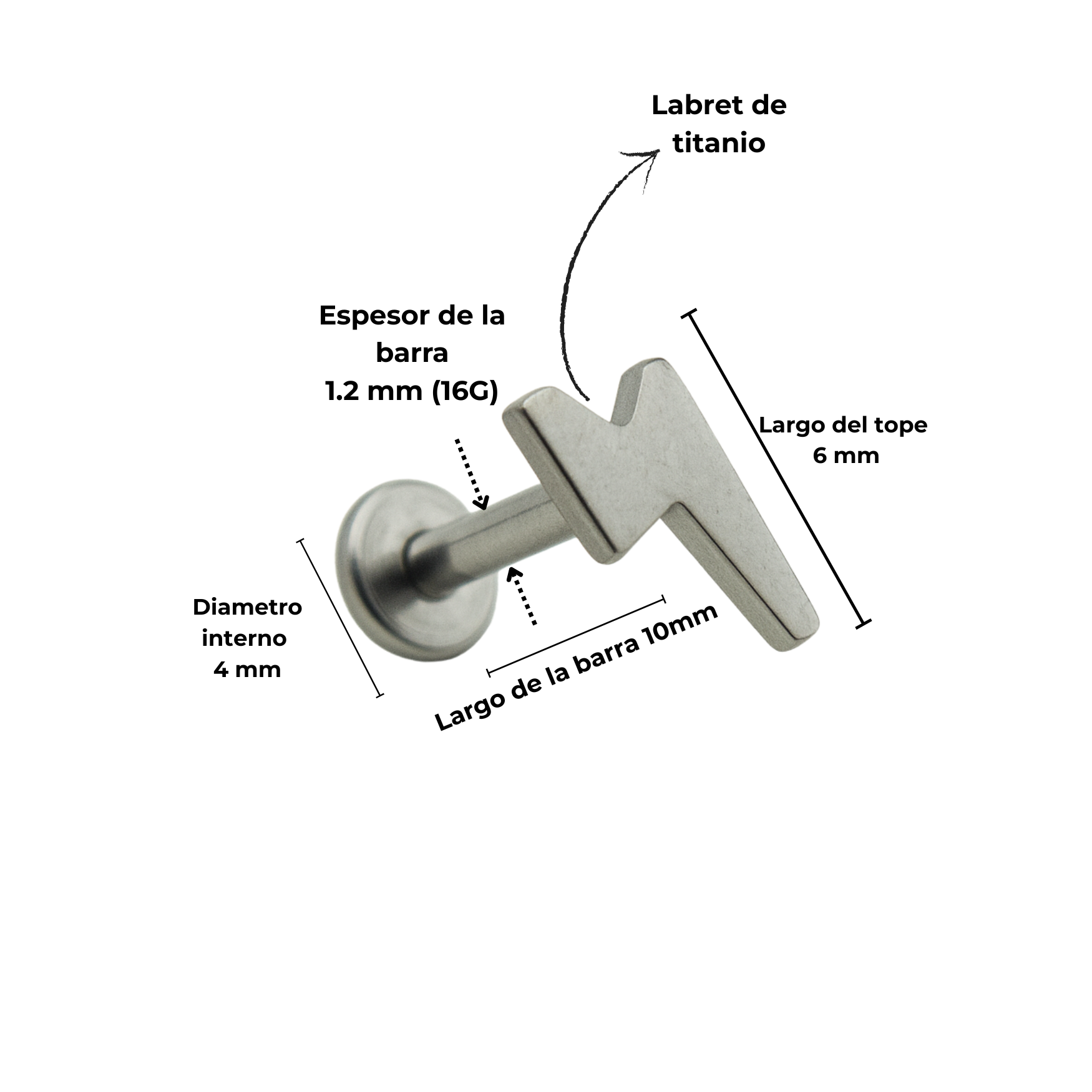 PIERCING LABRET RAYO BARRA 10MM 16G TITANIO ASTM F136 - 2