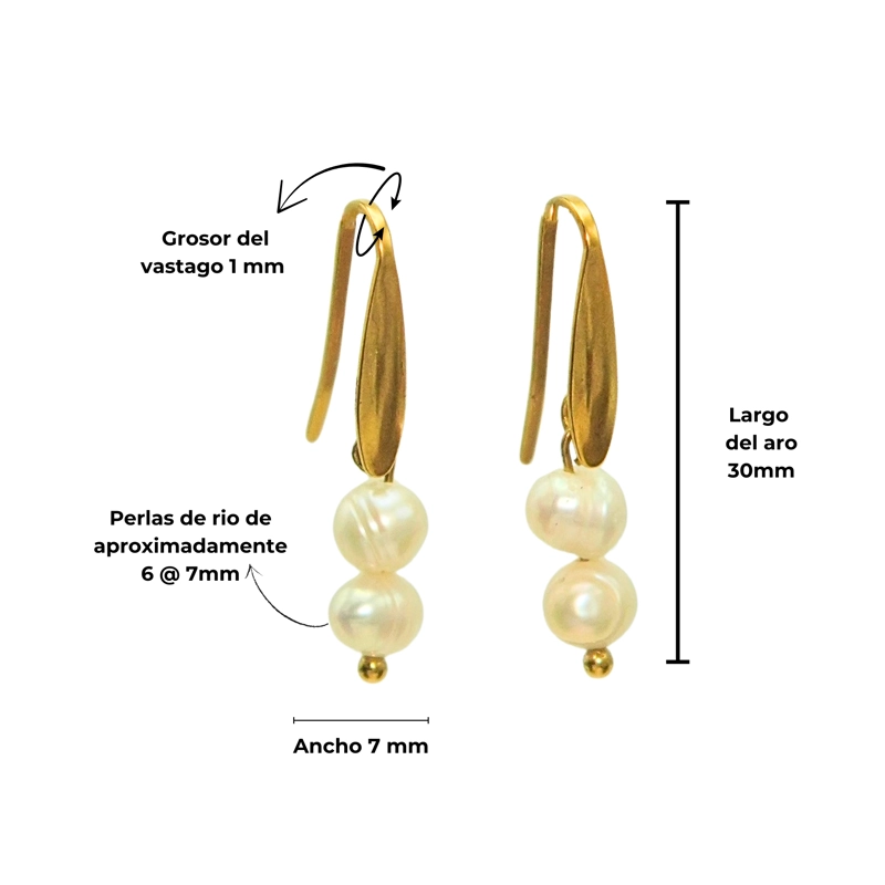 AROS ULA PERLAS DE RIO CHAPADAS EN ORO 18K RIVIERE - 1