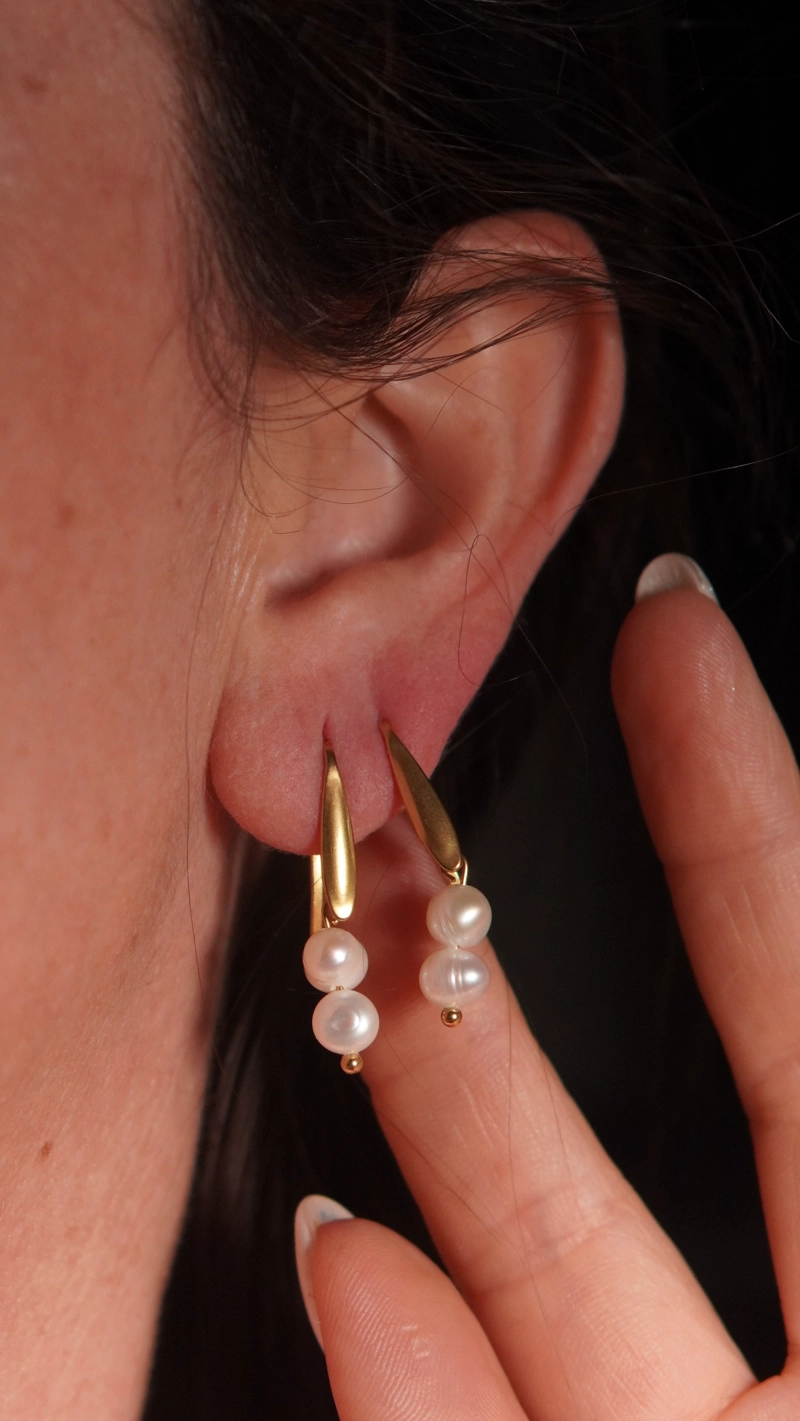 AROS ULA PERLAS DE RIO CHAPADAS EN ORO 18K RIVIERE - 3