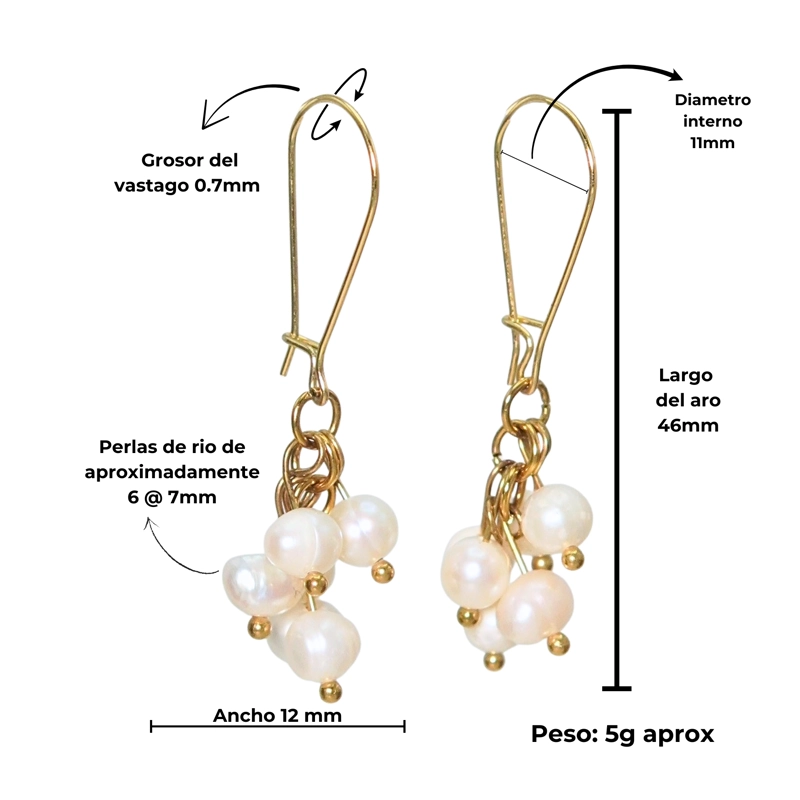 AROS LARGOS RAMILLETE MARELLA PERLAS DE RIO CHAPADA EN ORO 18K RIVIERE - 2
