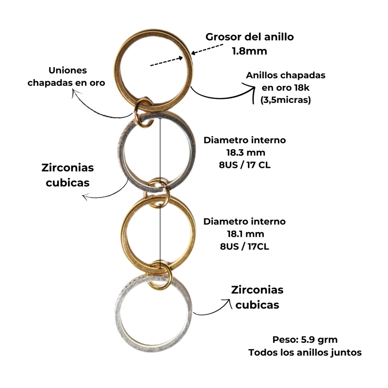 SET 4 ANILLOS APILABLES ANALEE CHAPADO EN ORO 18K - 1