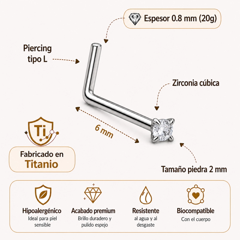 PACK 2 PIERCINGS TIPO L 3MM DOBLE NOSTRIL SIME TRICO TITANIO ASTM F136 - 2