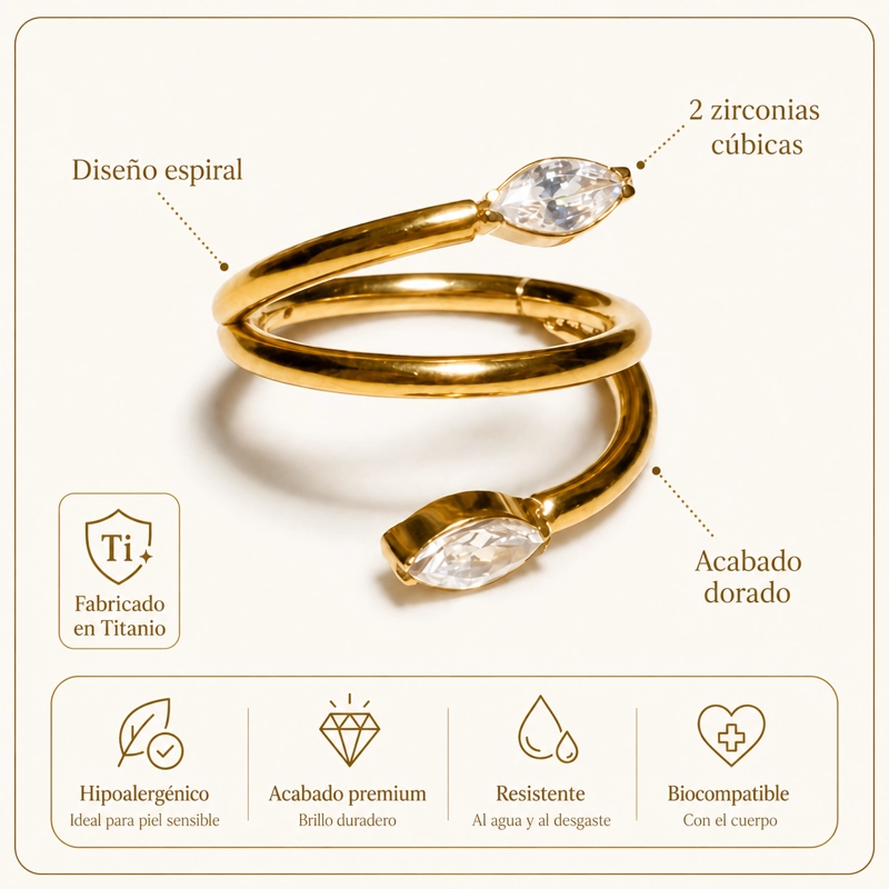 PIERCING ARGOLLA EVA ZIRCONIAS TITANIUM ASTM 136 DORADO PVD - 8