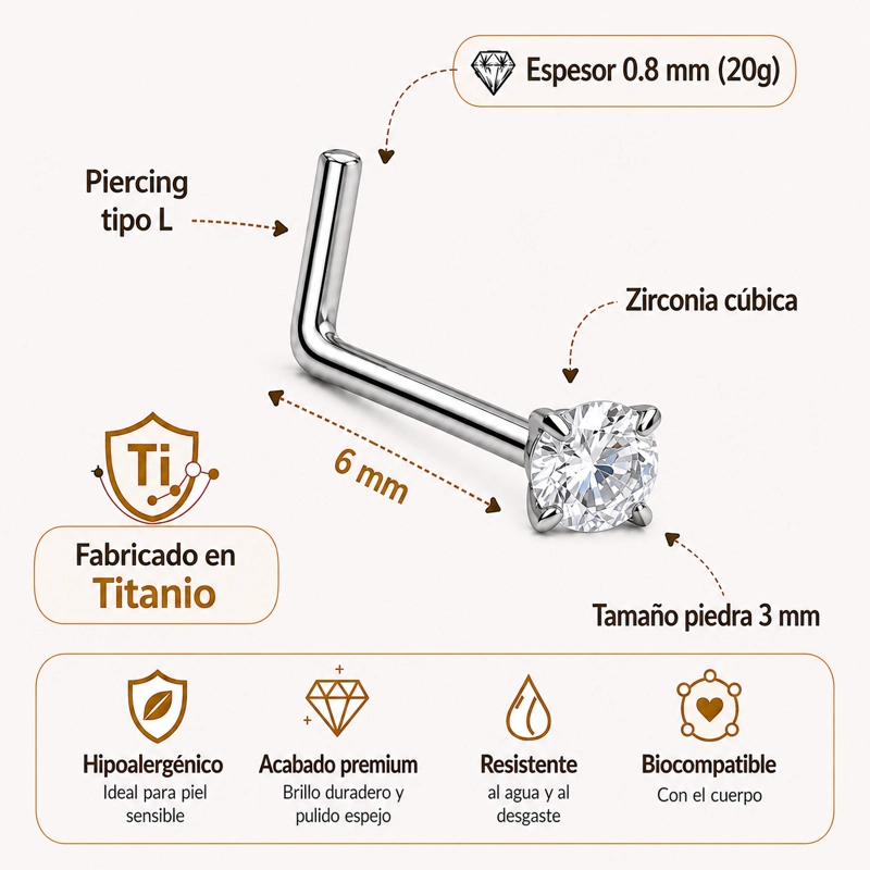PACK 2 PIERCINGS TIPO L 2MM DOBLE NOSTRIL SIME TRICO TITANIO ASTM F136 - 1
