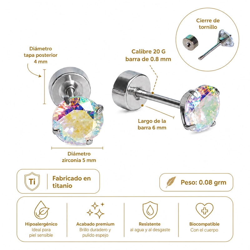 AROS PUNTO DE LUZ AURORA TITANIO ZIRCONIA 5MM - 2